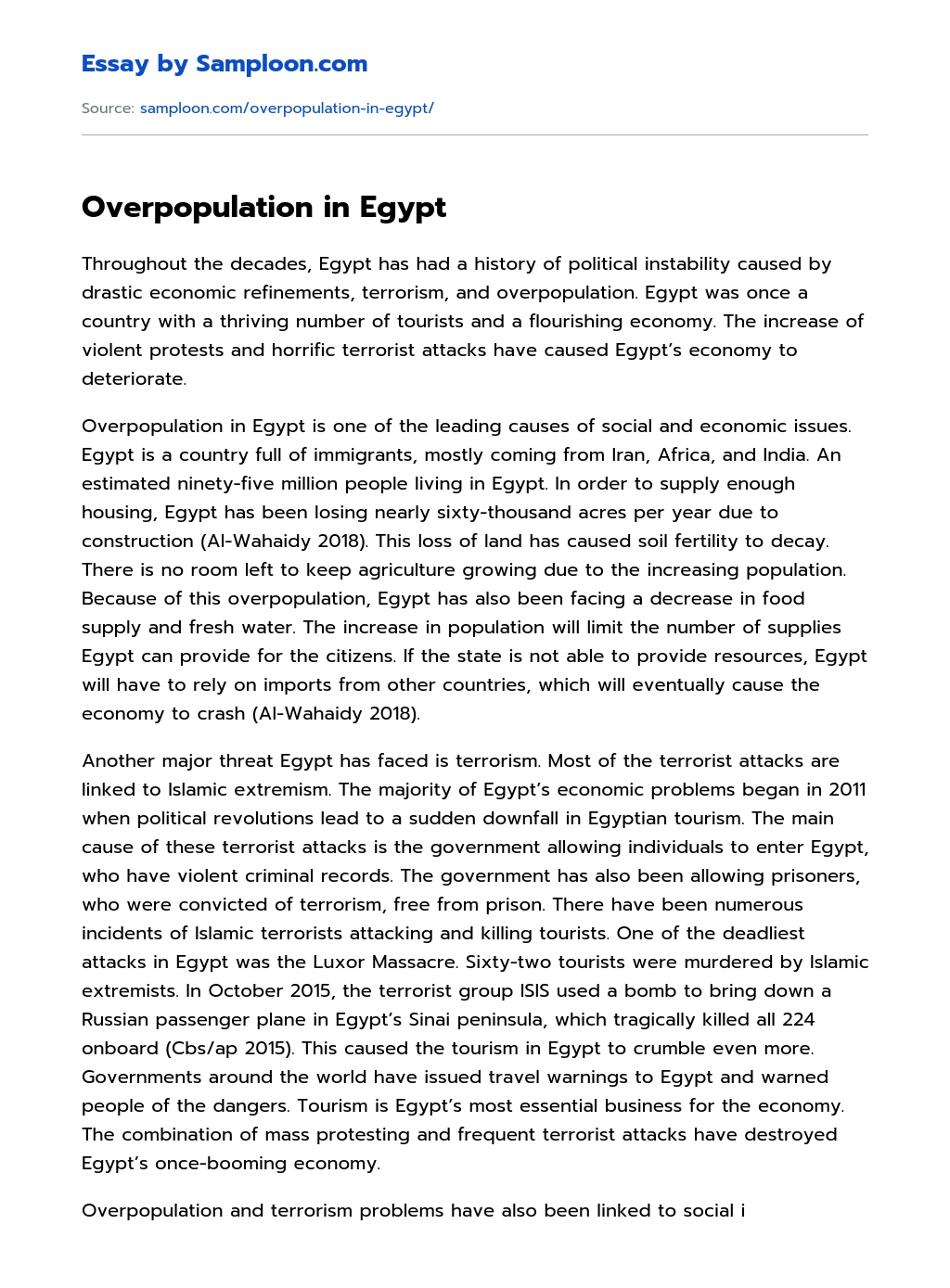Overpopulation in Egypt essay