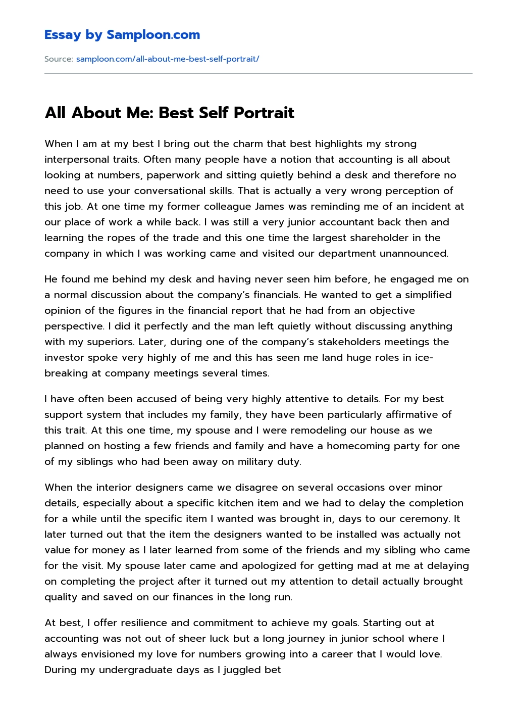 All About Me: Best Self Portrait  essay