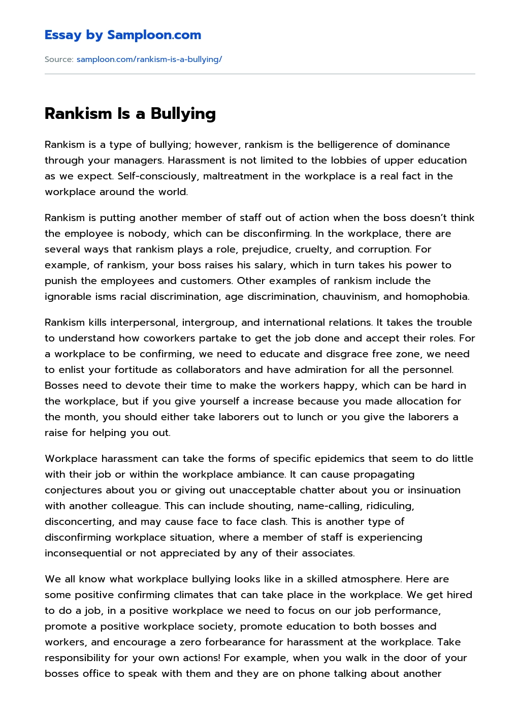 Rankism Is a Bullying essay