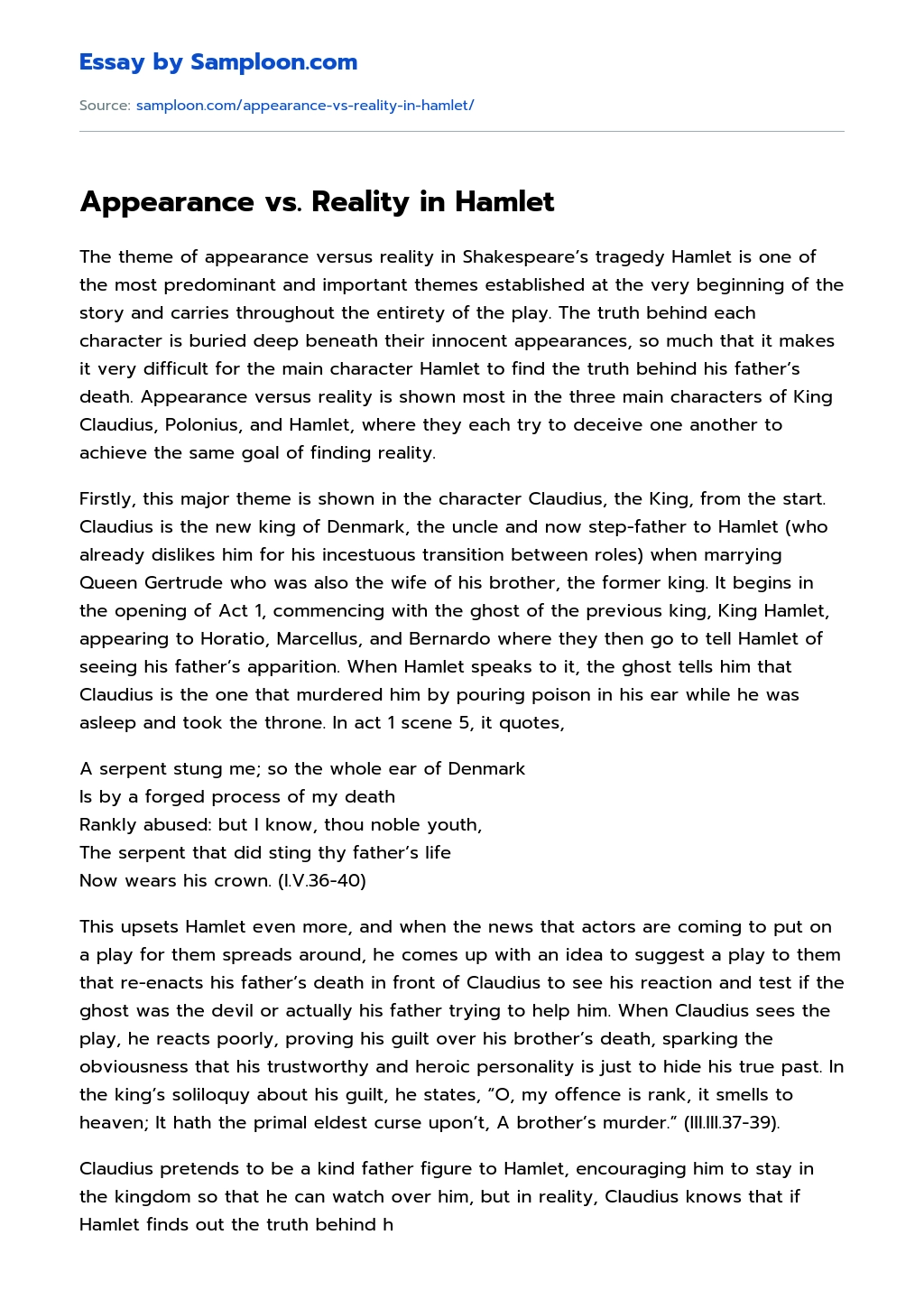 Appearance vs. Reality in Hamlet essay