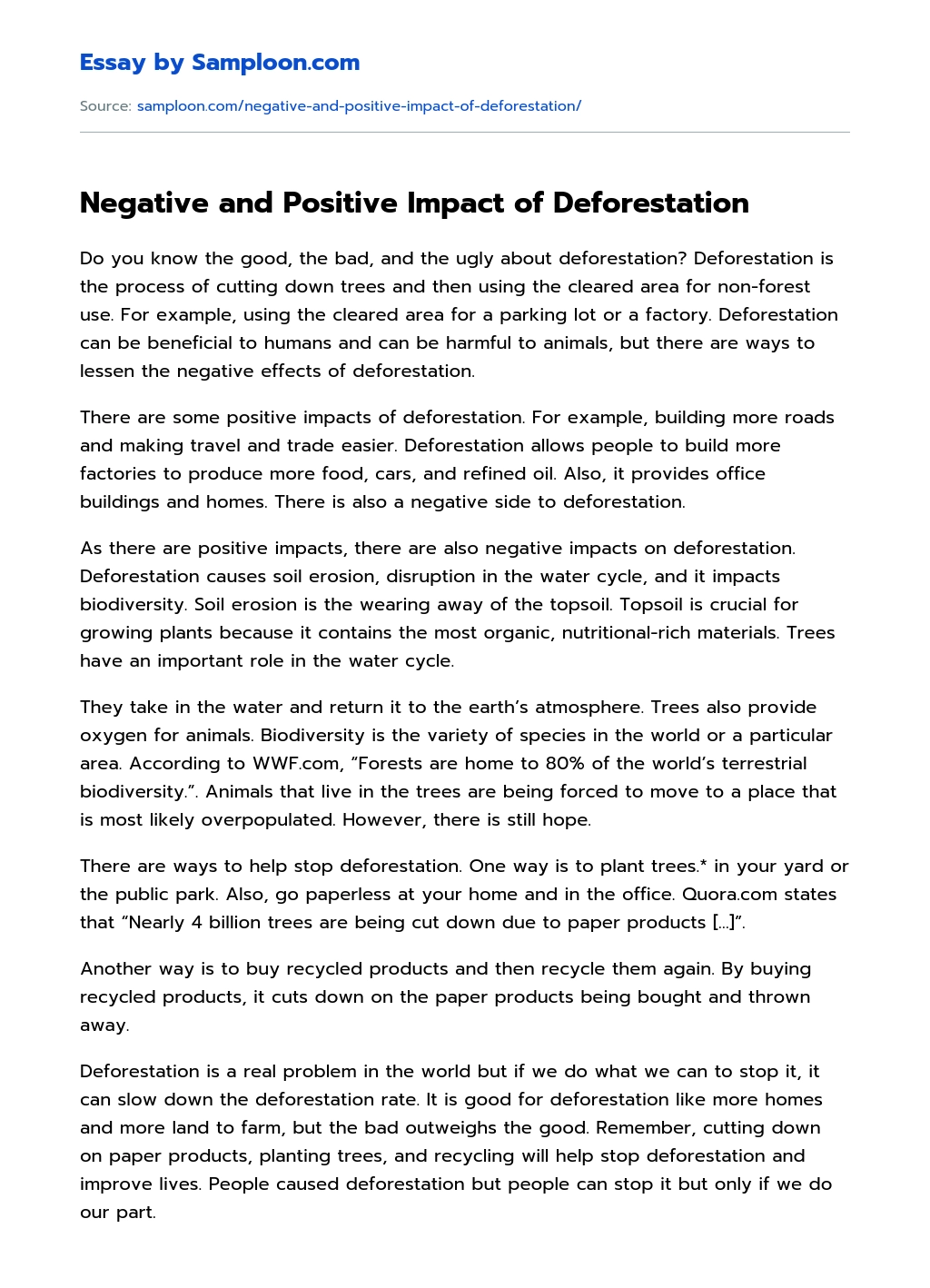 Negative and Positive Impact of Deforestation Argumentative Essay on  