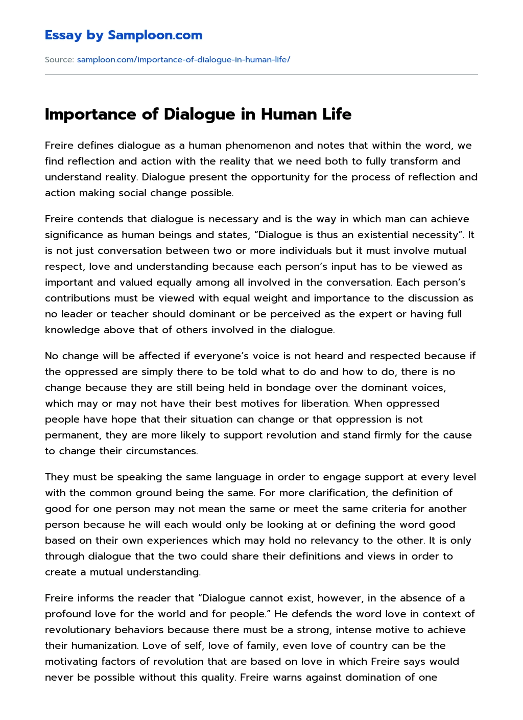 Importance of Dialogue in Human Life essay