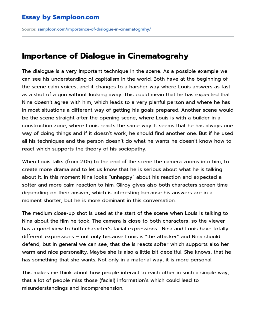 Importance of Dialogue in Cinematograhy essay
