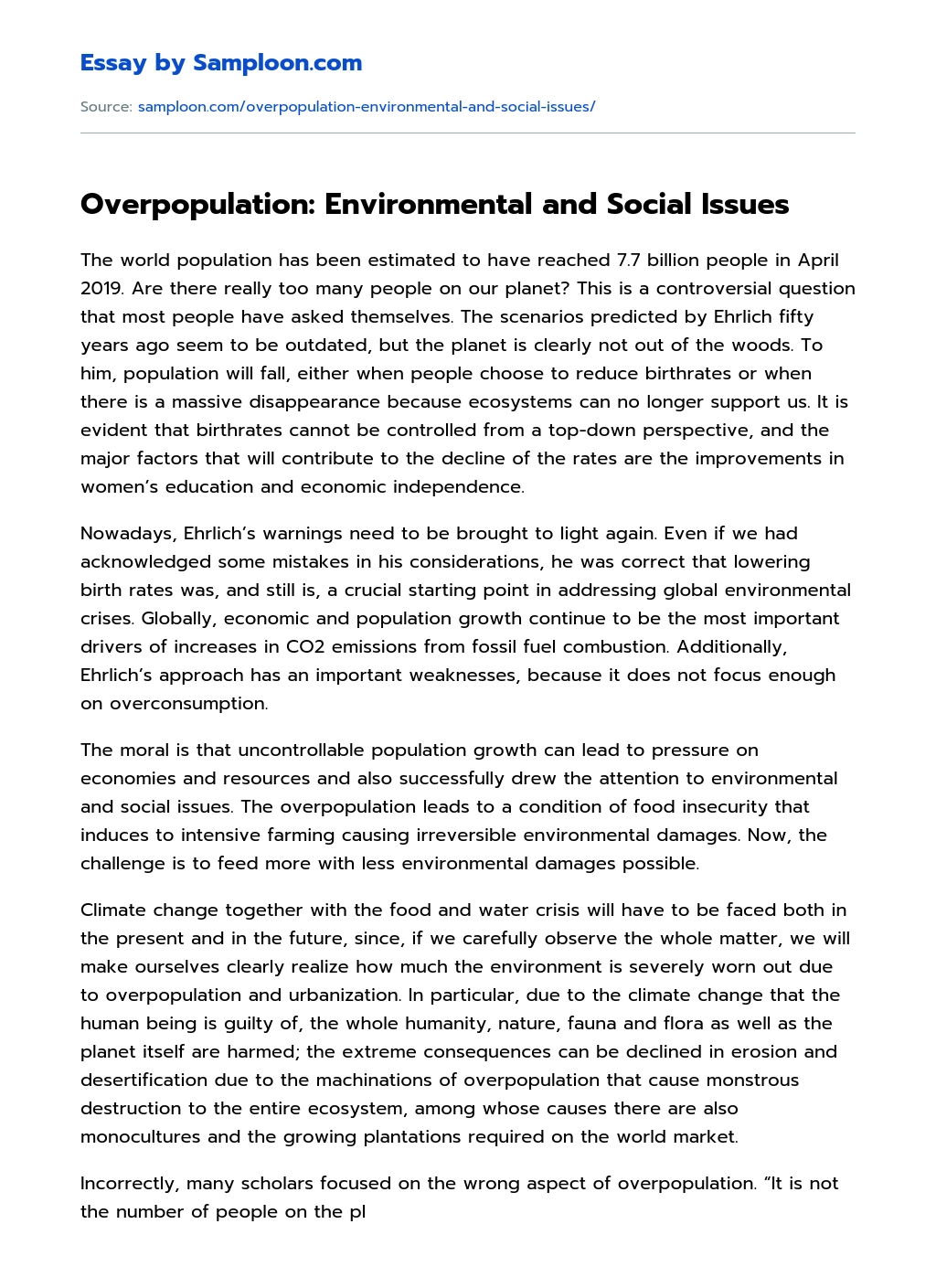 Overpopulation: Environmental and Social Issues essay