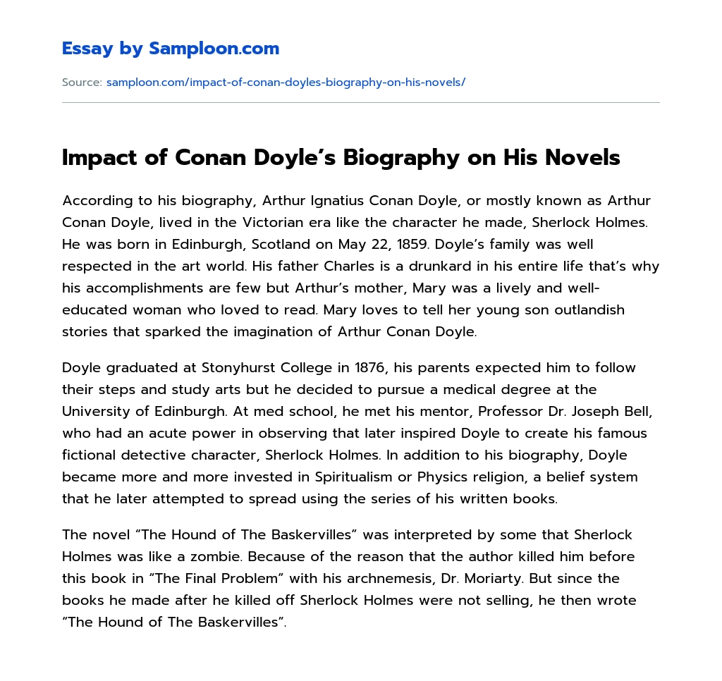 Impact of Conan Doyle’s Biography on His Novels essay
