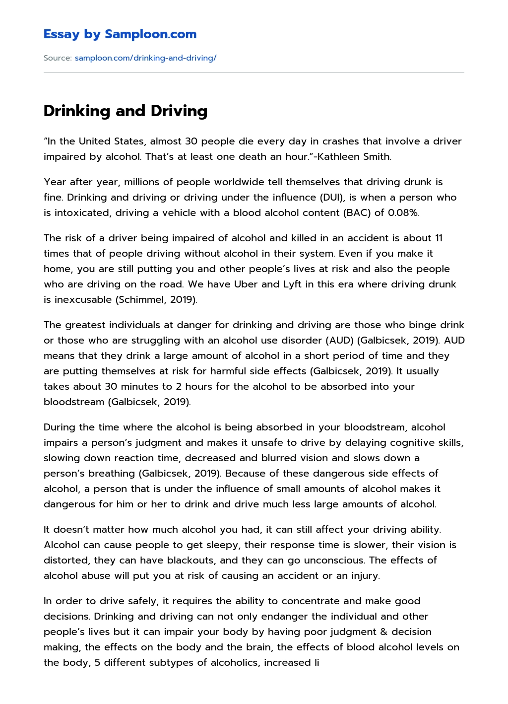 Drinking and Driving essay