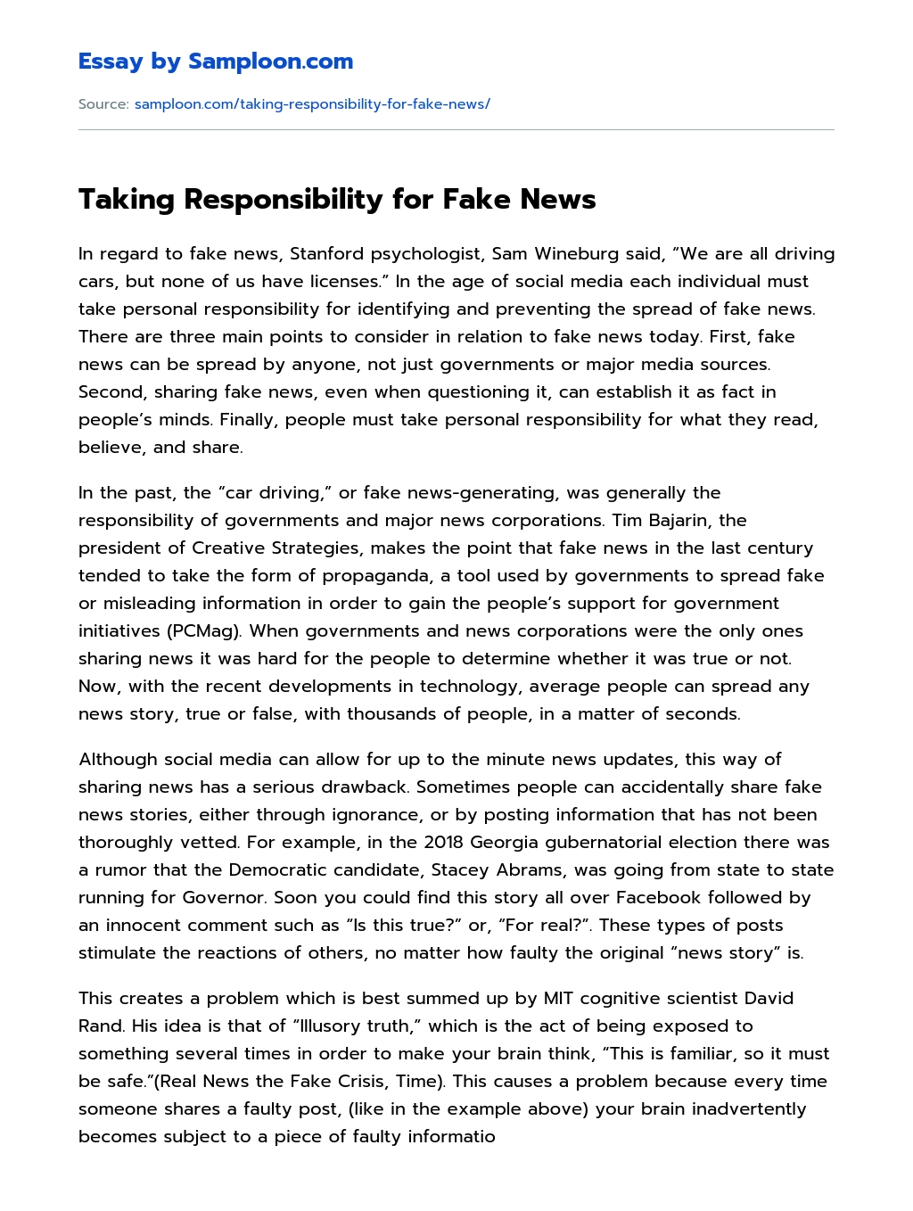 Taking Responsibility for Fake News essay