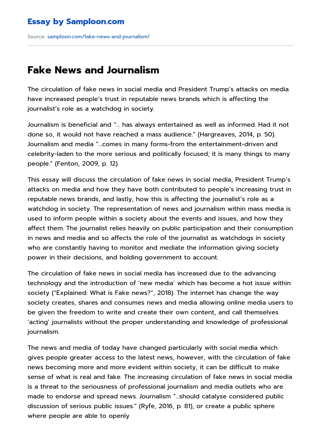 Fake News and Journalism essay
