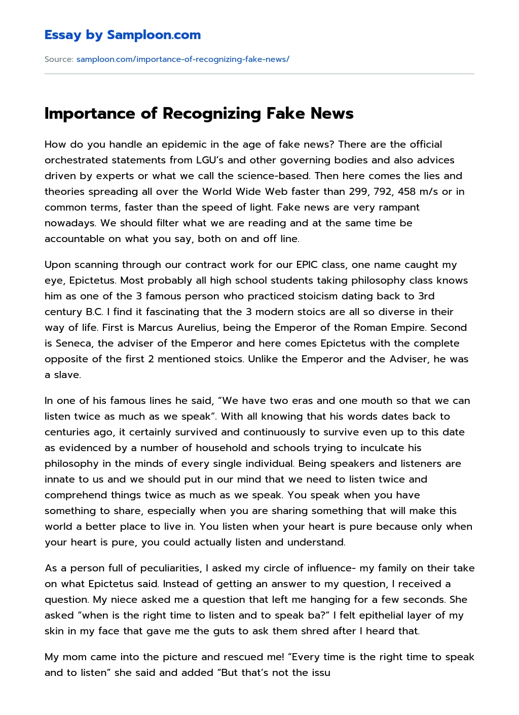 Importance of Recognizing Fake News essay