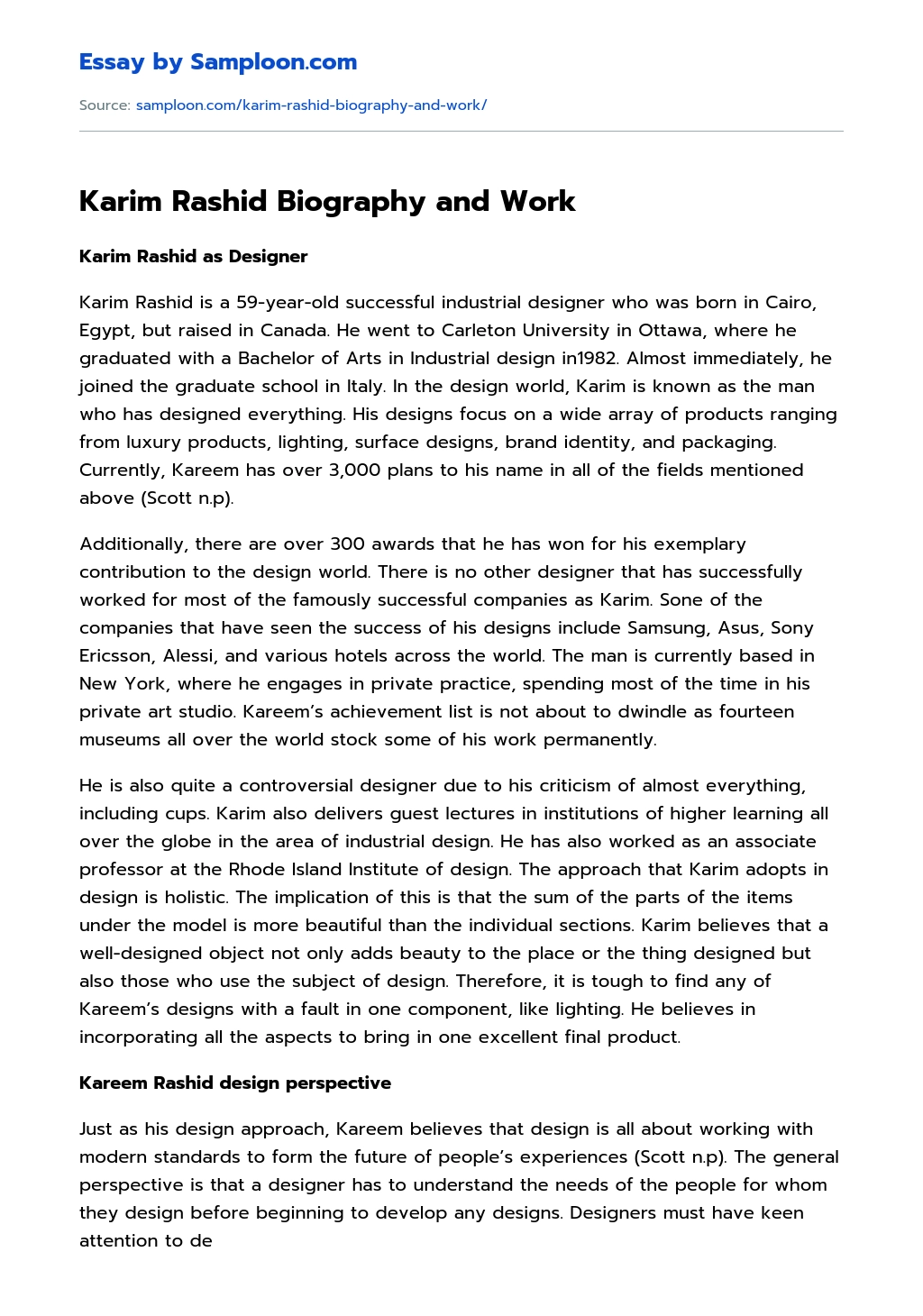 Karim Rashid Biography and Work essay