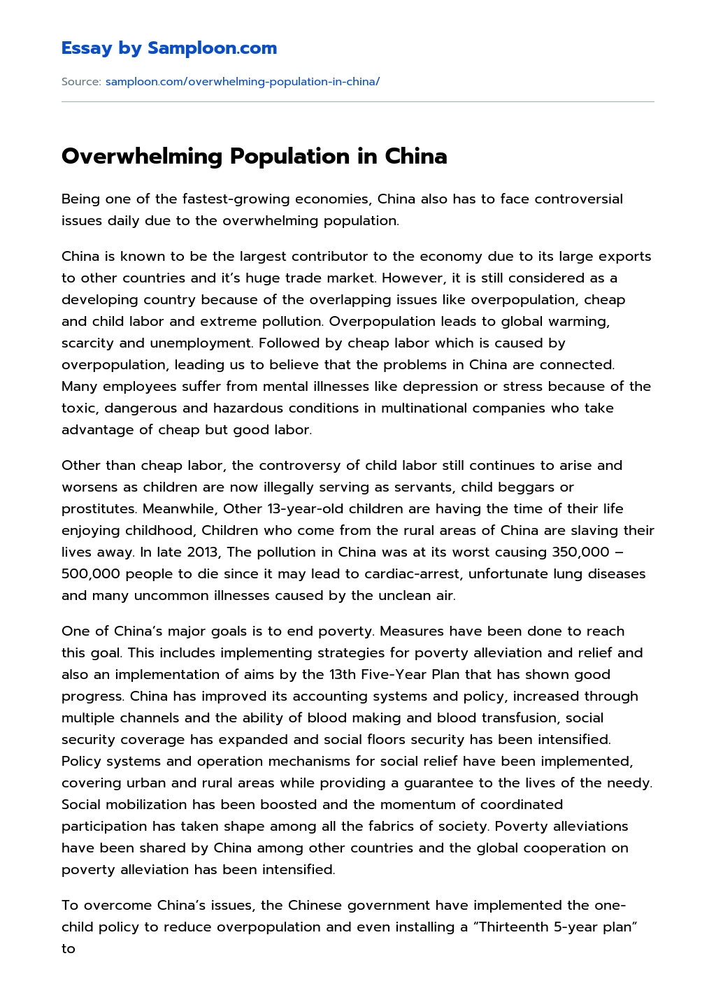 Overwhelming Population in China essay