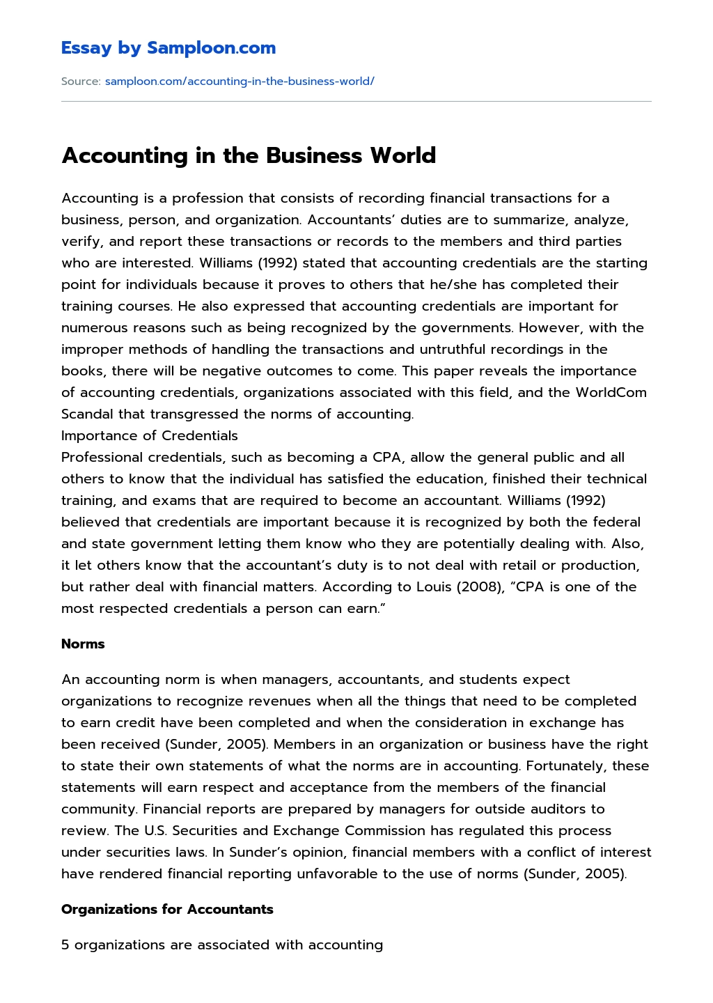 Accounting in the Business World essay
