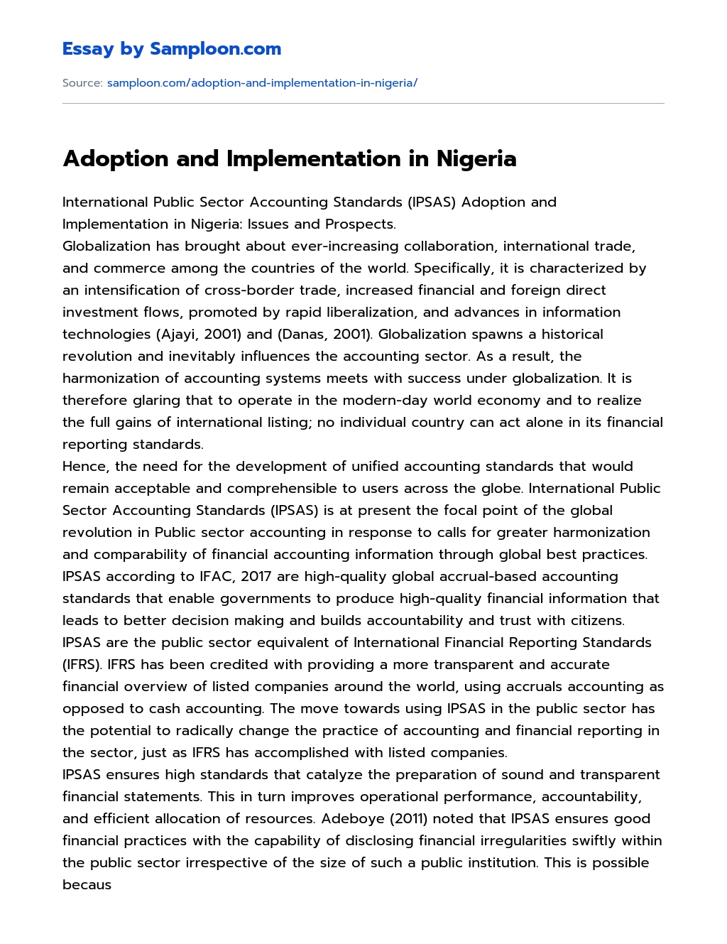 Adoption and Implementation in Nigeria essay