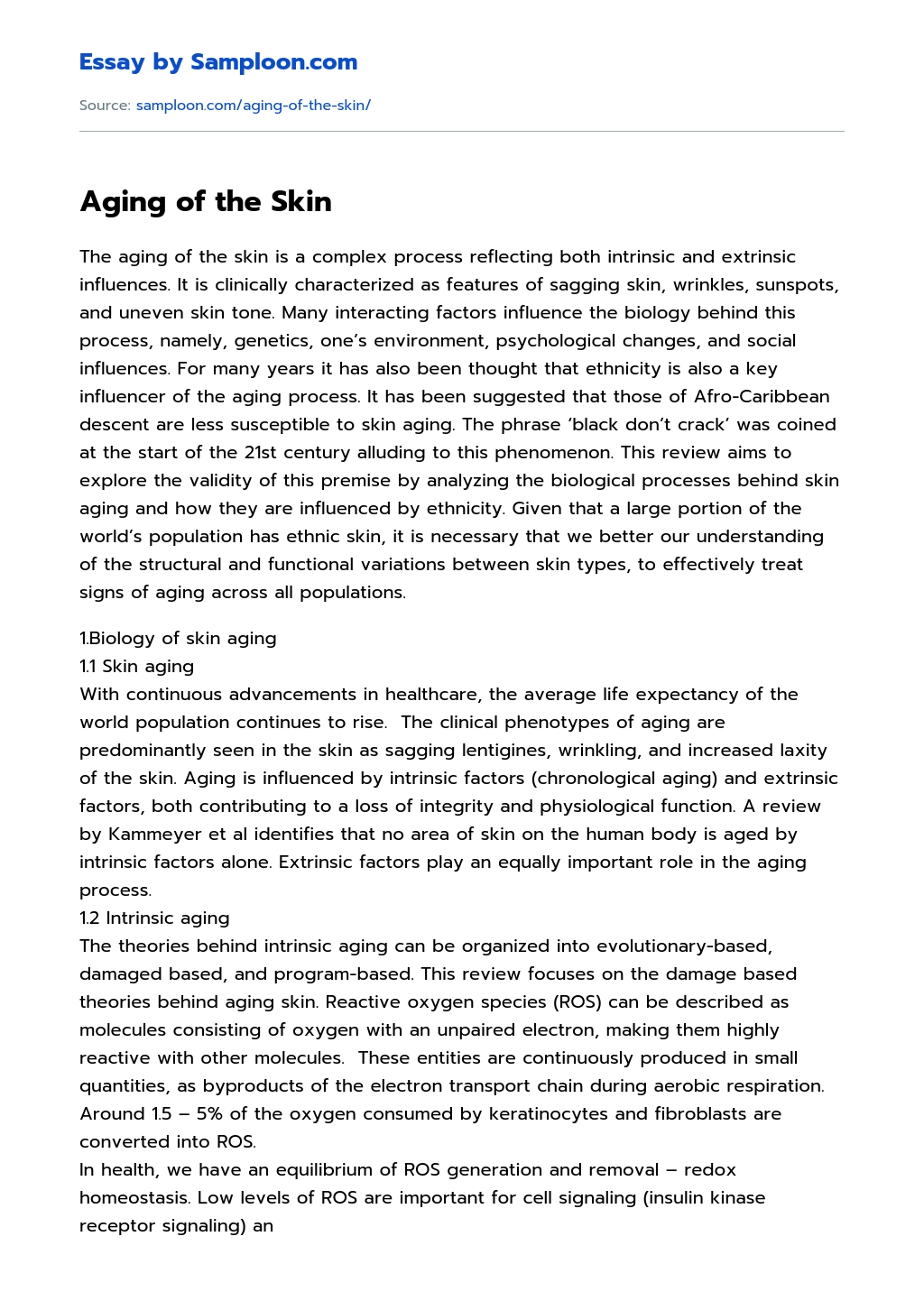 Aging of the Skin essay