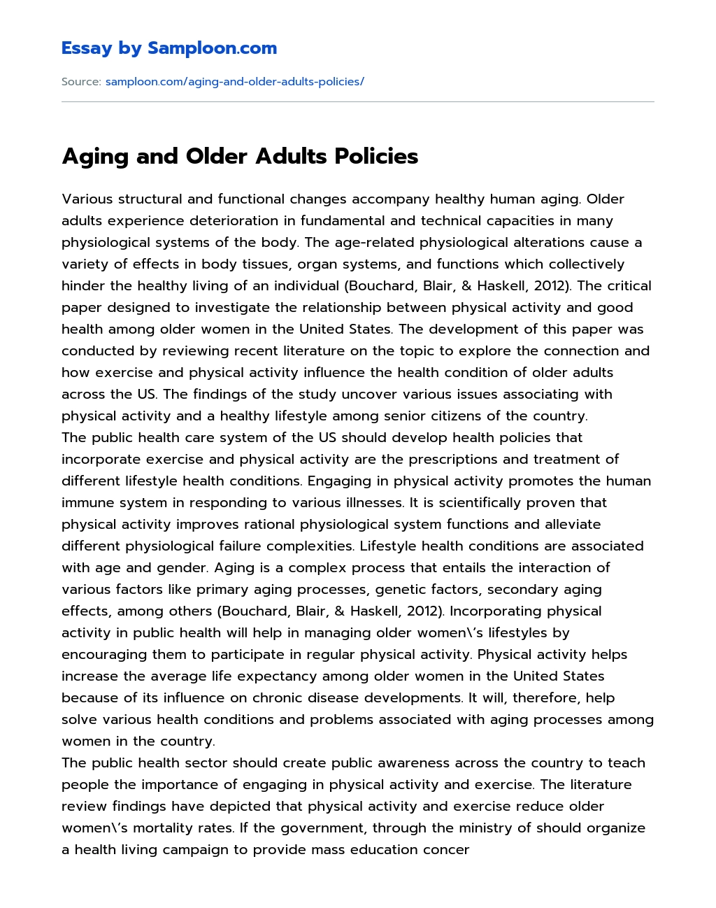 Aging and Older Adults Policies essay