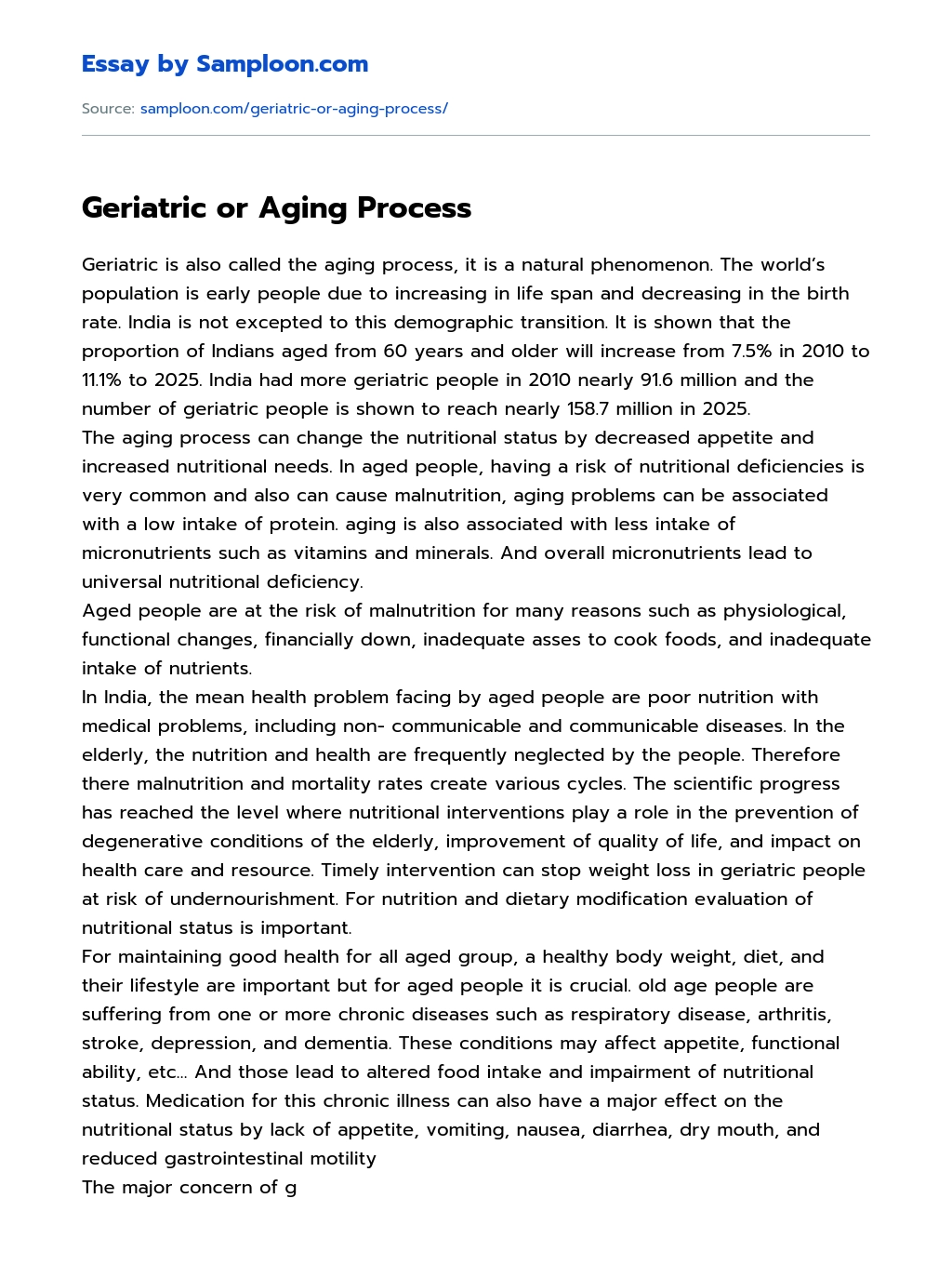 Geriatric or Aging Process essay