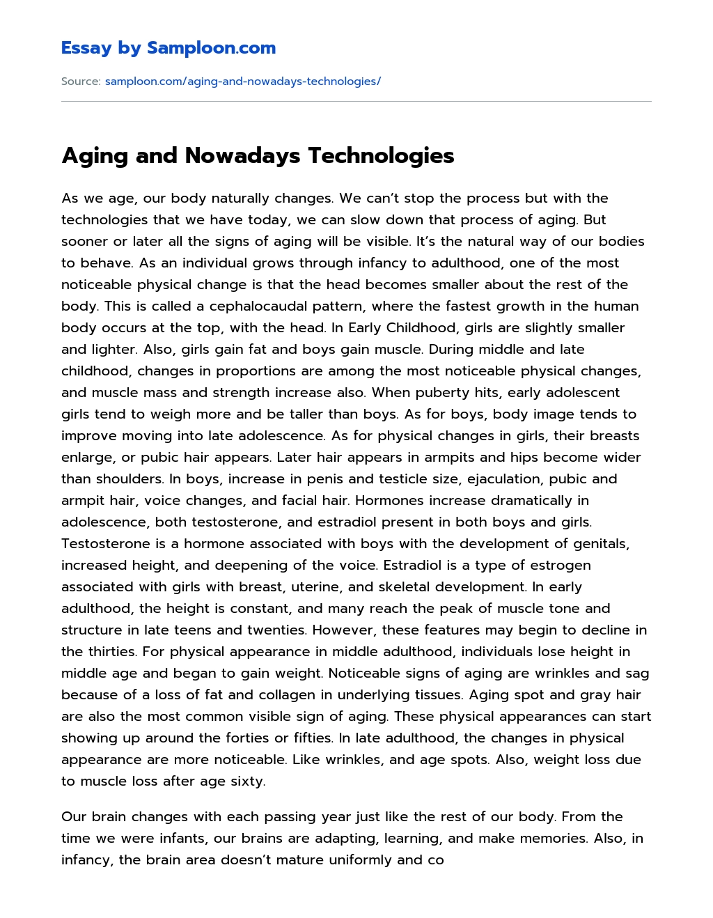Aging and Nowadays Technologies essay