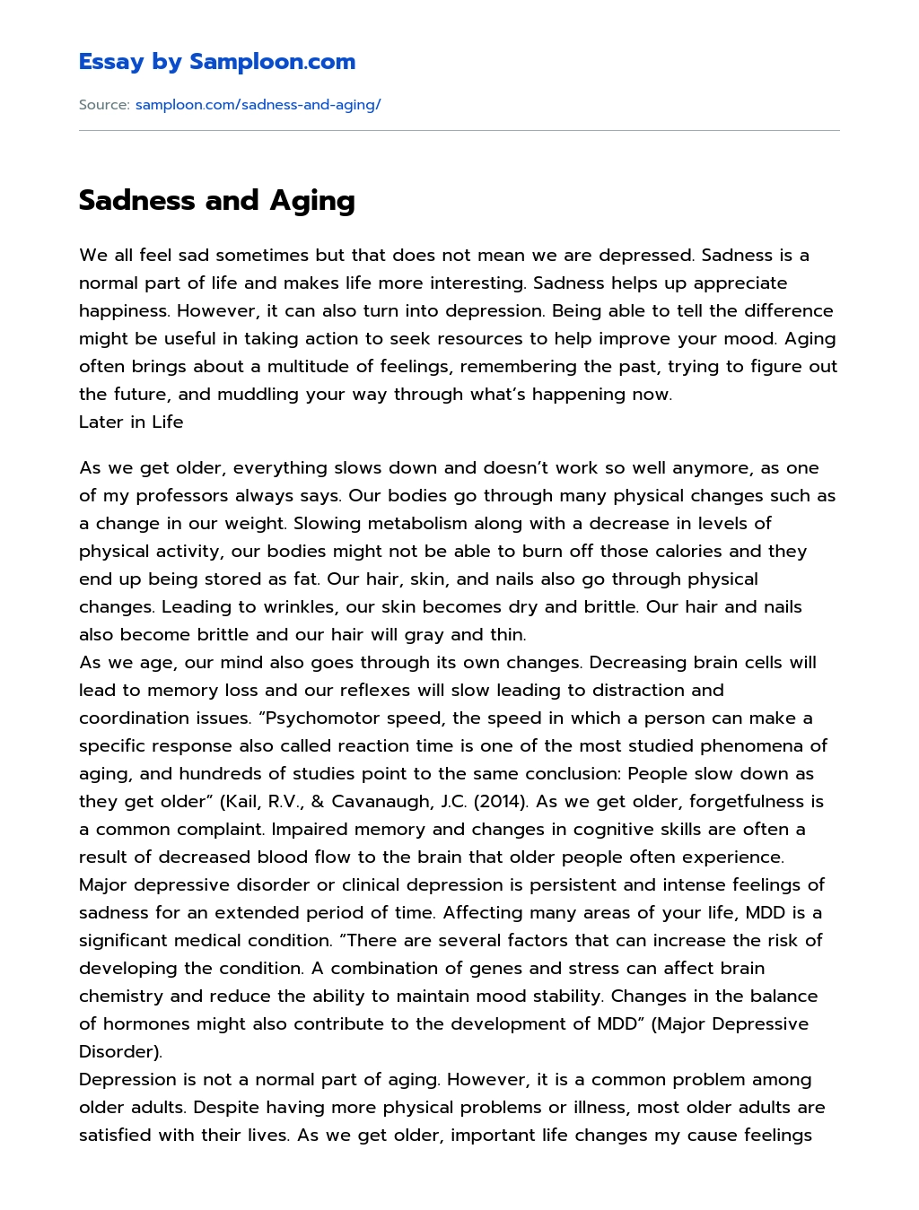 Sadness and Aging essay