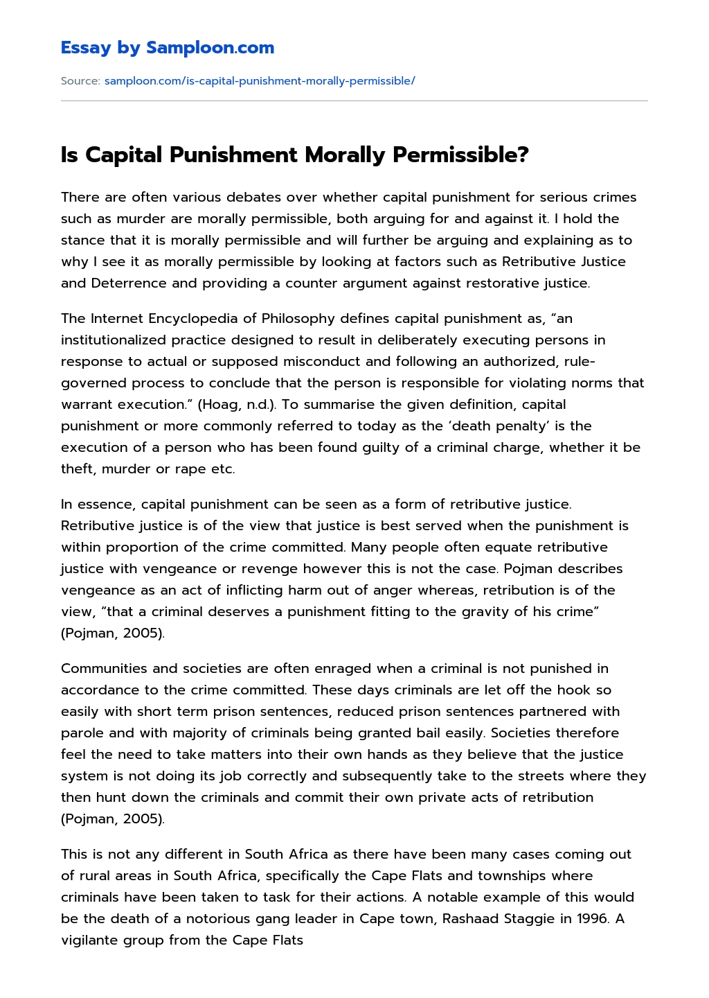 Is Capital Punishment Morally Permissible? essay