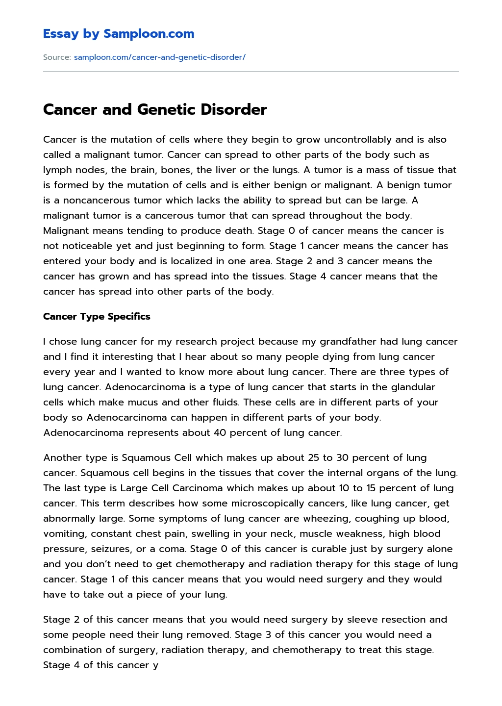 Cancer and Genetic Disorder essay