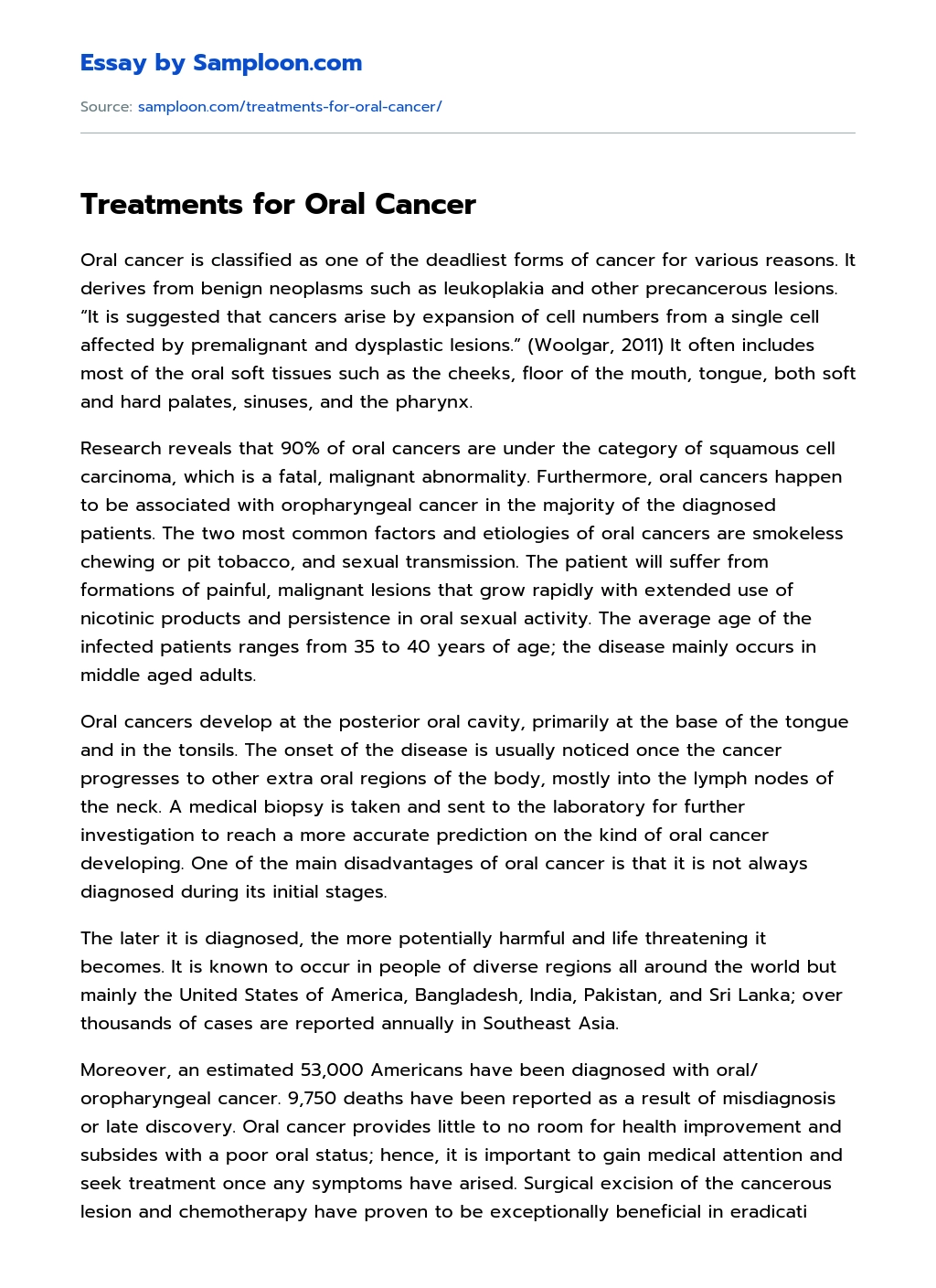 Treatments for Oral Cancer essay
