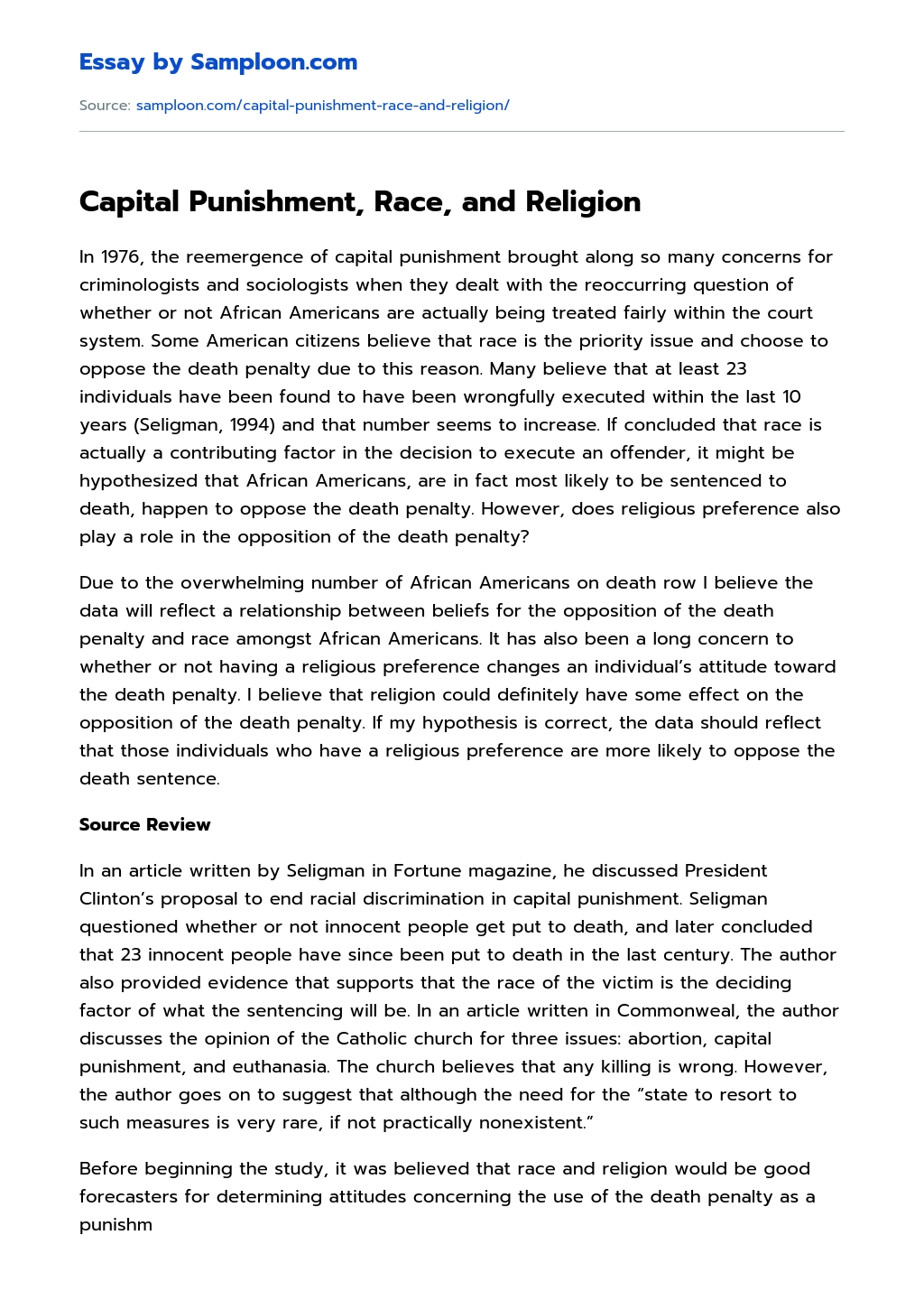 Capital Punishment, Race, and Religion essay