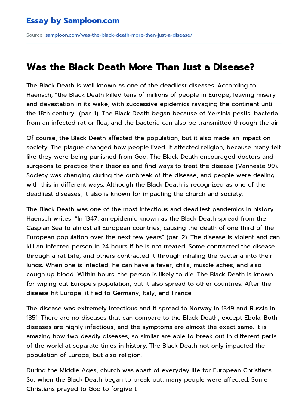 Was the Black Death More Than Just a Disease? essay