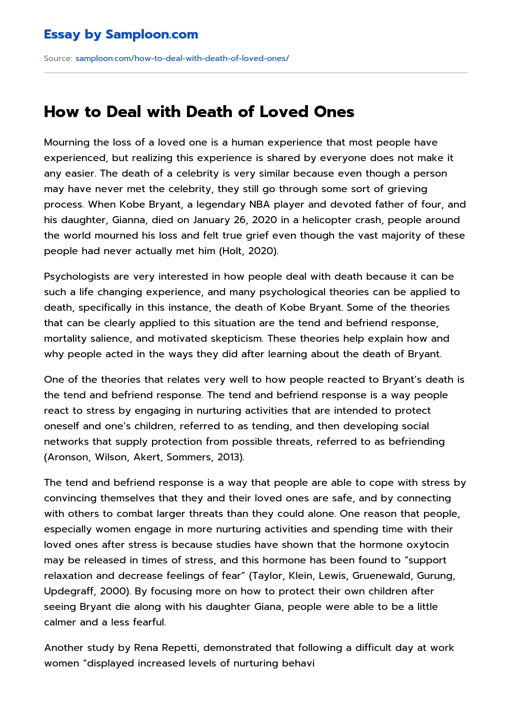How to Deal with Death of Loved Ones essay
