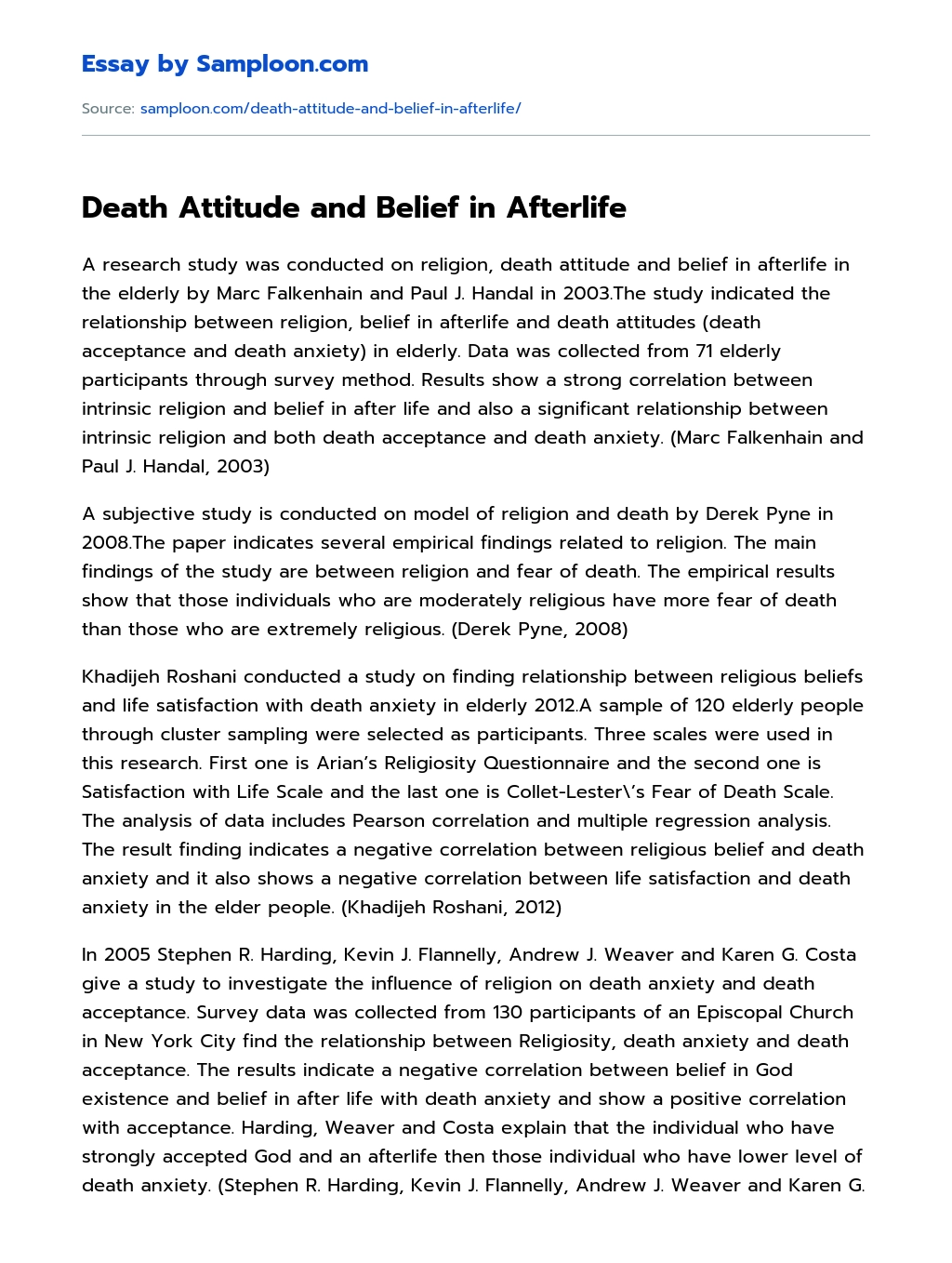Death Attitude and Belief in Afterlife essay