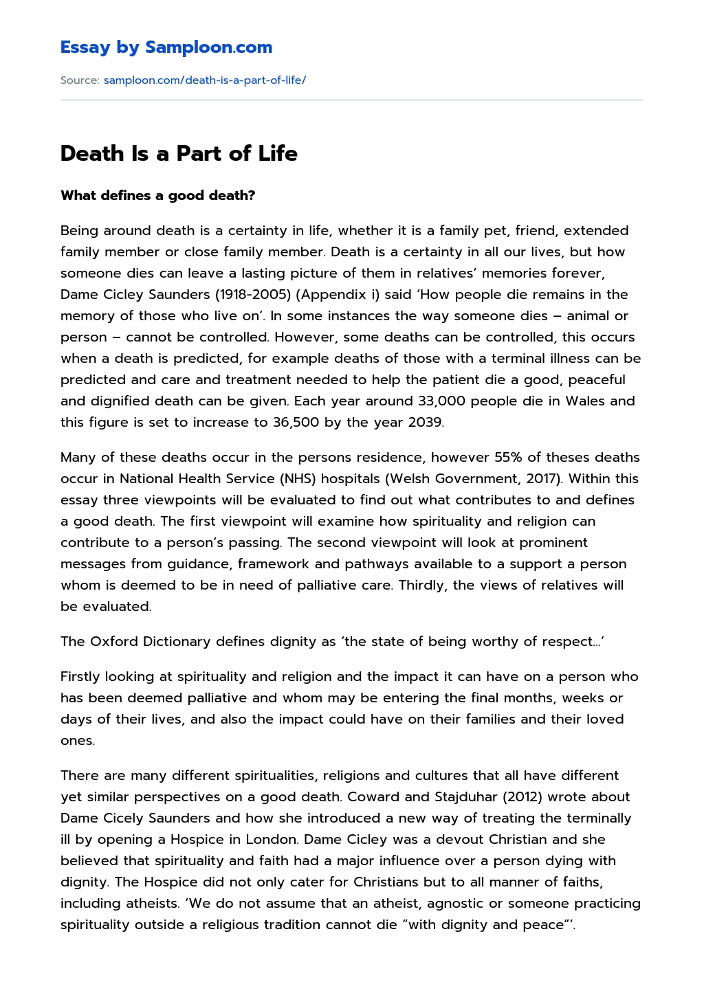 Death Is a Part of Life essay