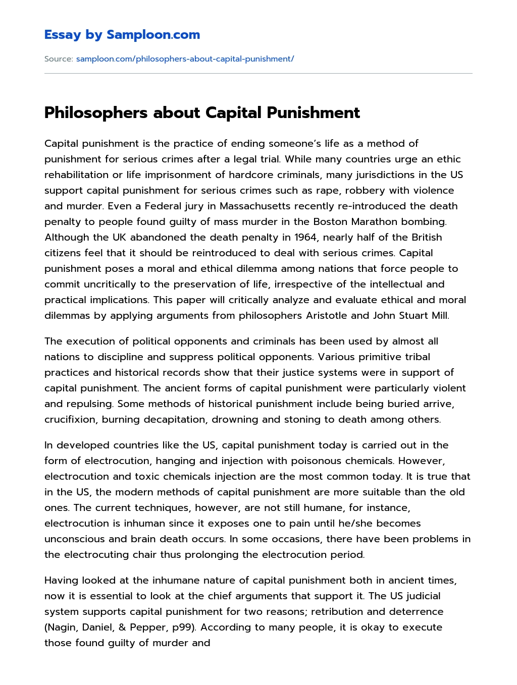 Philosophers about Capital Punishment essay