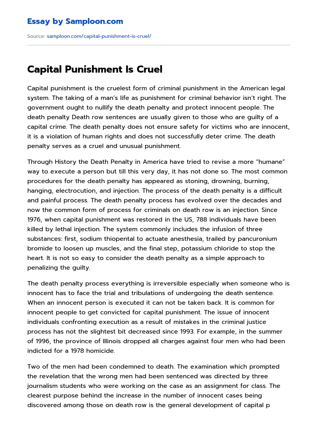 Capital Punishment Is Cruel essay