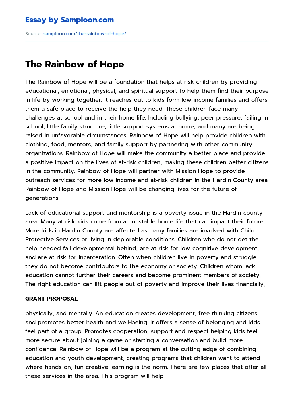 The Rainbow of Hope essay