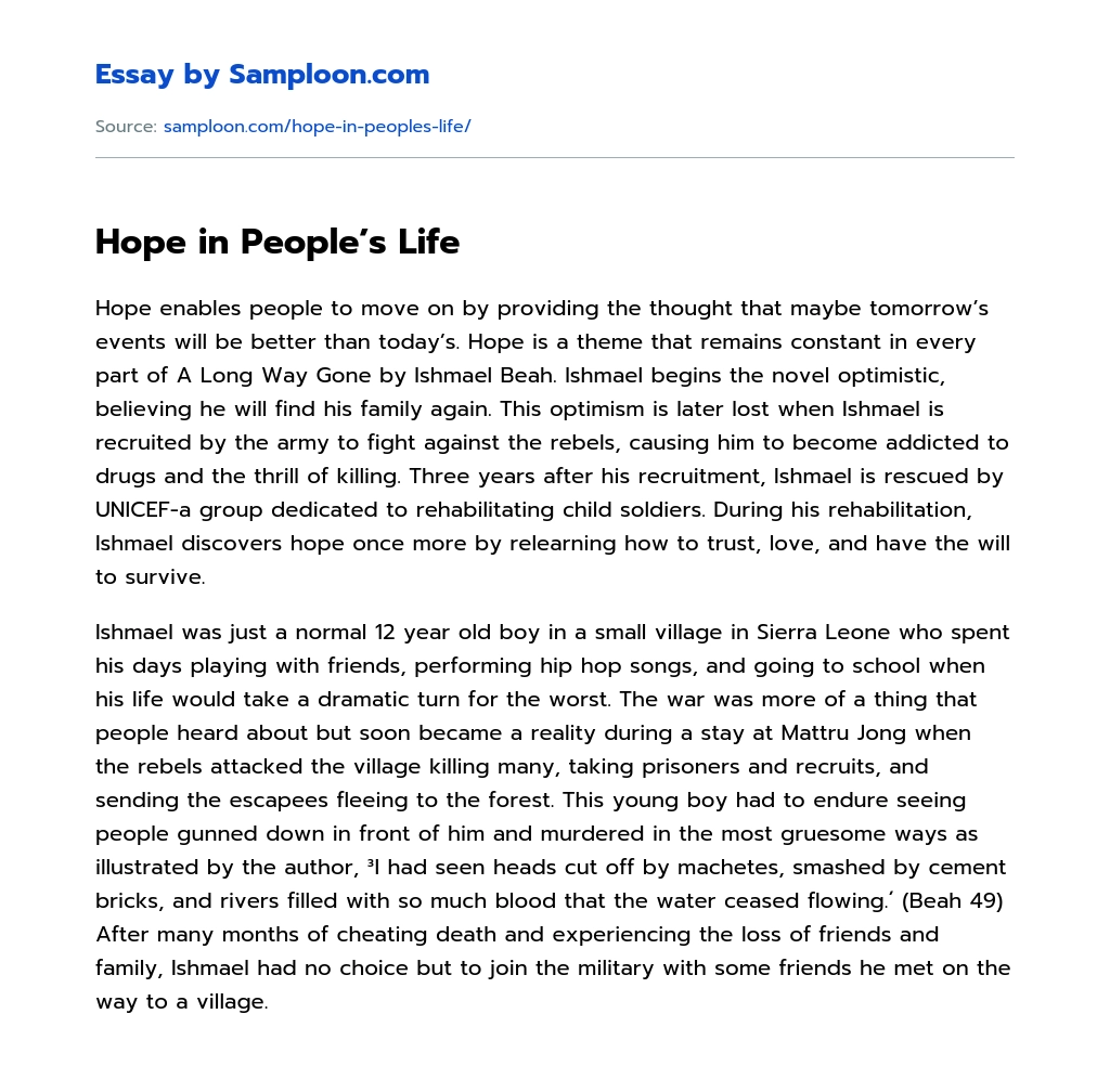 essay about hope in life