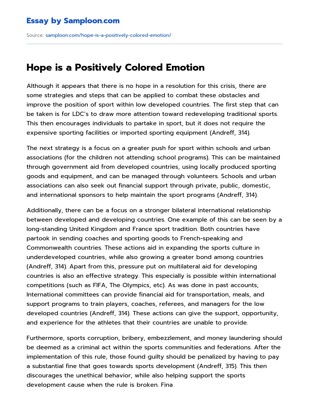 Hope is a Positively Colored Emotion essay