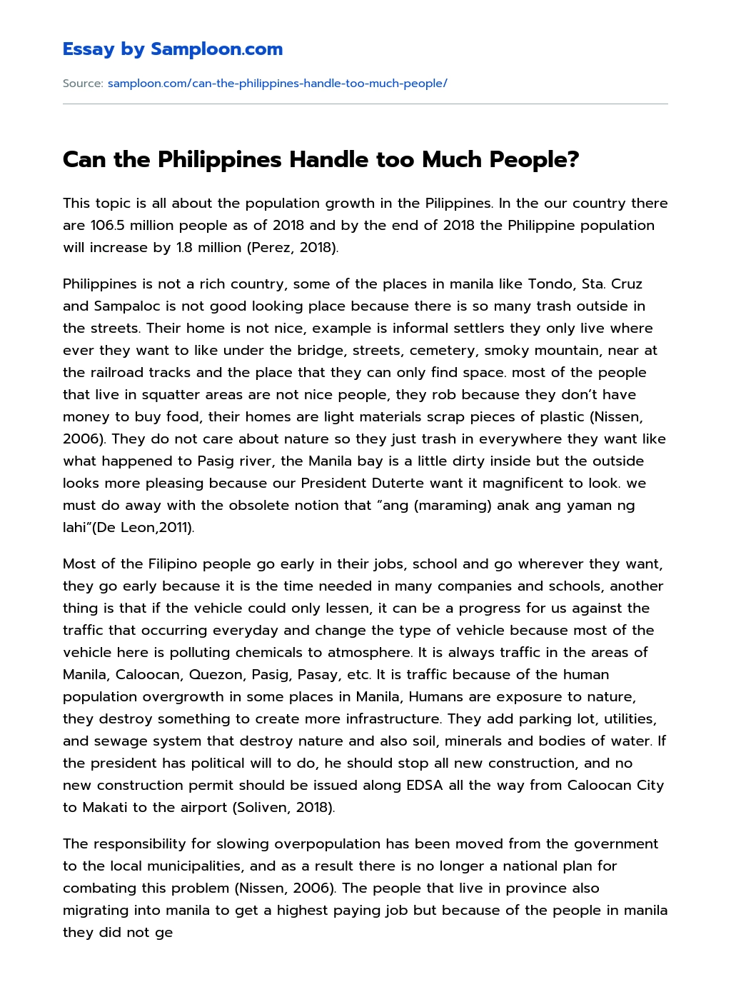 Can the Philippines Handle too Much People? essay