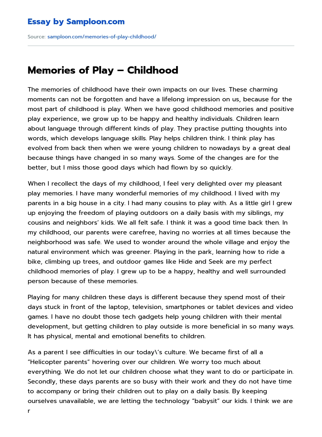 essay about childhood games