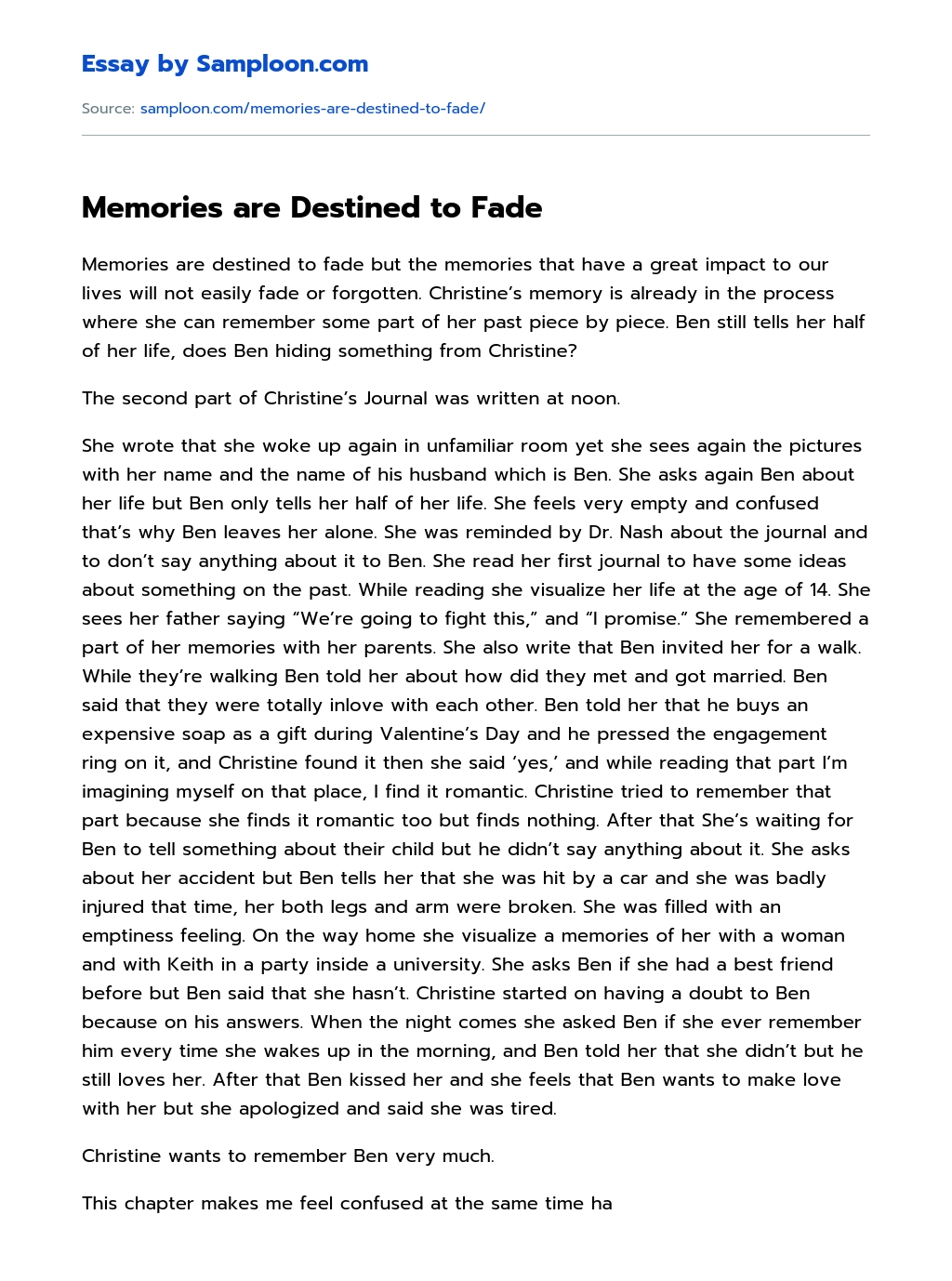 Memories are Destined to Fade essay