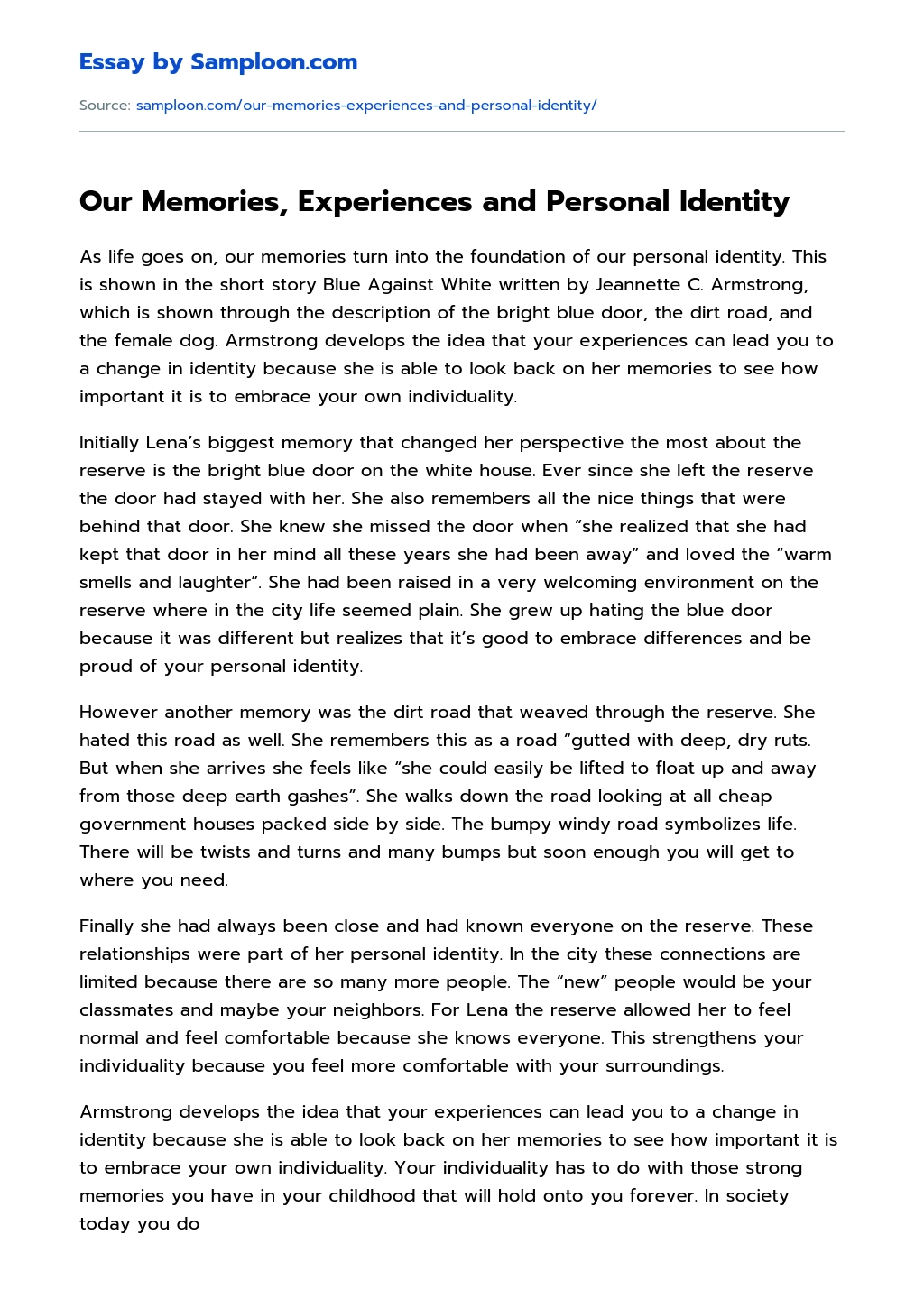 Our Memories, Experiences and Personal Identity essay