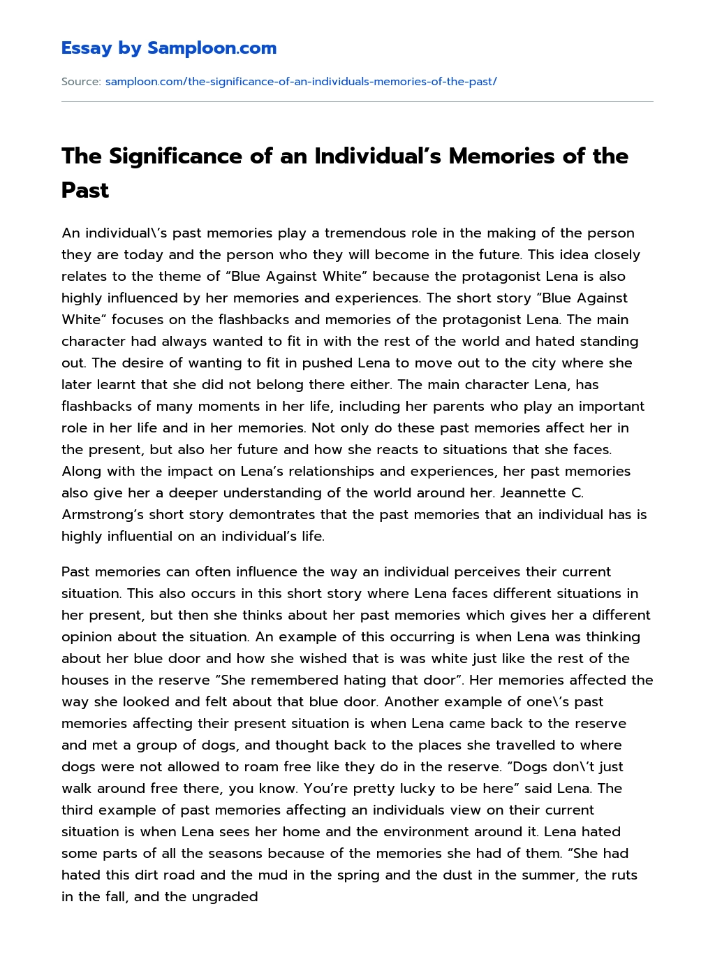 The Significance of an Individual’s Memories of the Past essay