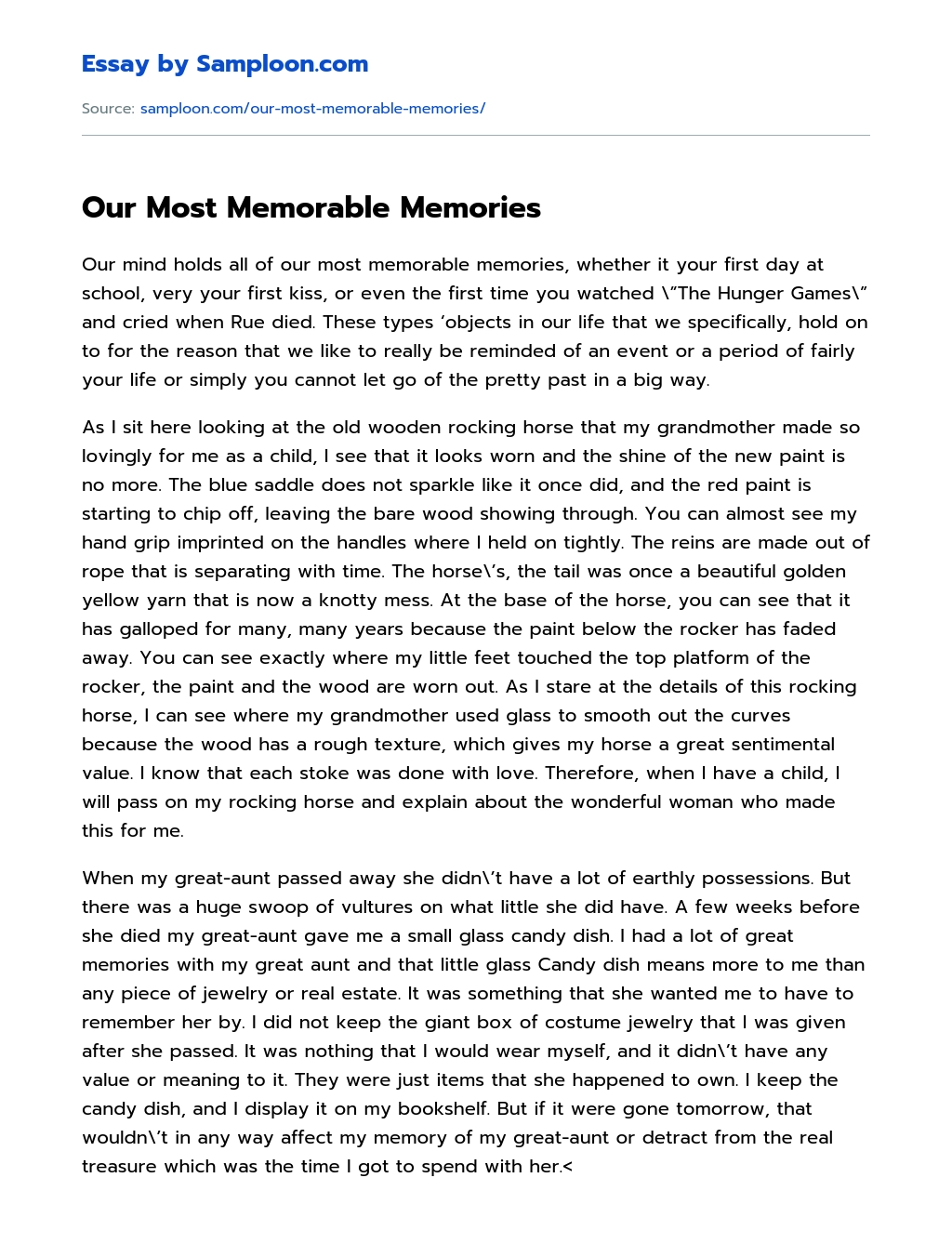 Our Most Memorable Memories essay