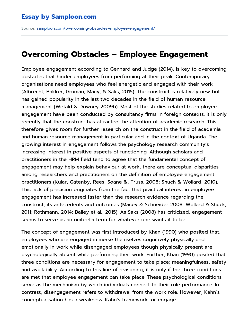 Overcoming Obstacles – Employee Engagement Narrative Essay essay