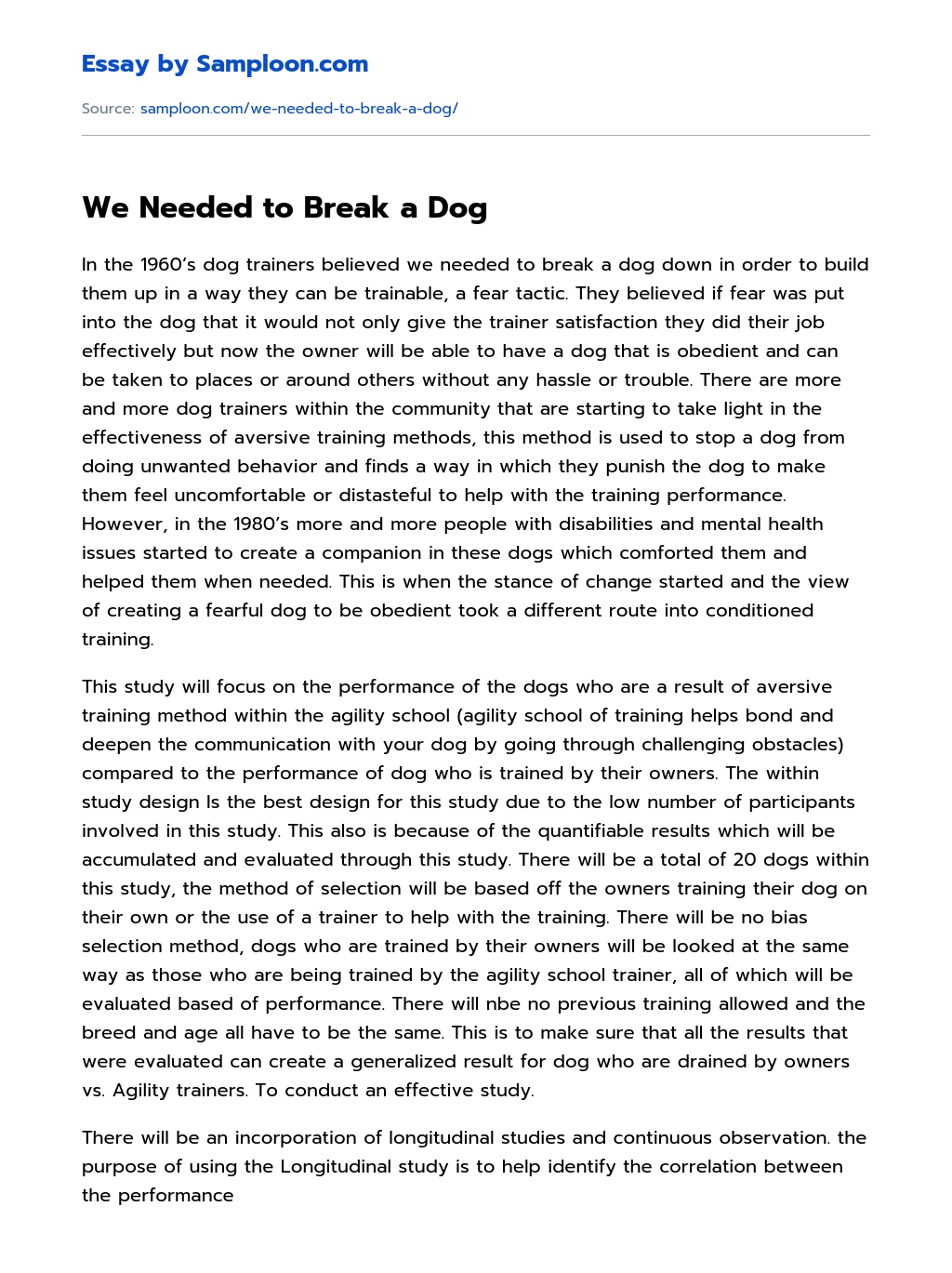 We Needed to Break a Dog essay