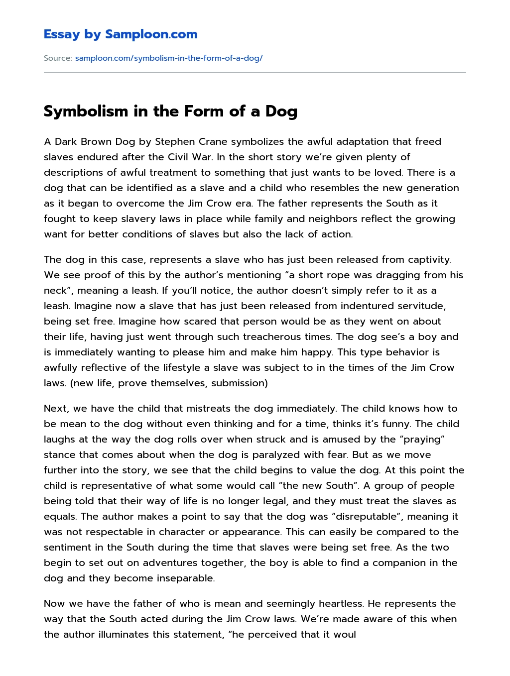 Symbolism in the Form of a Dog Analytical Essay essay