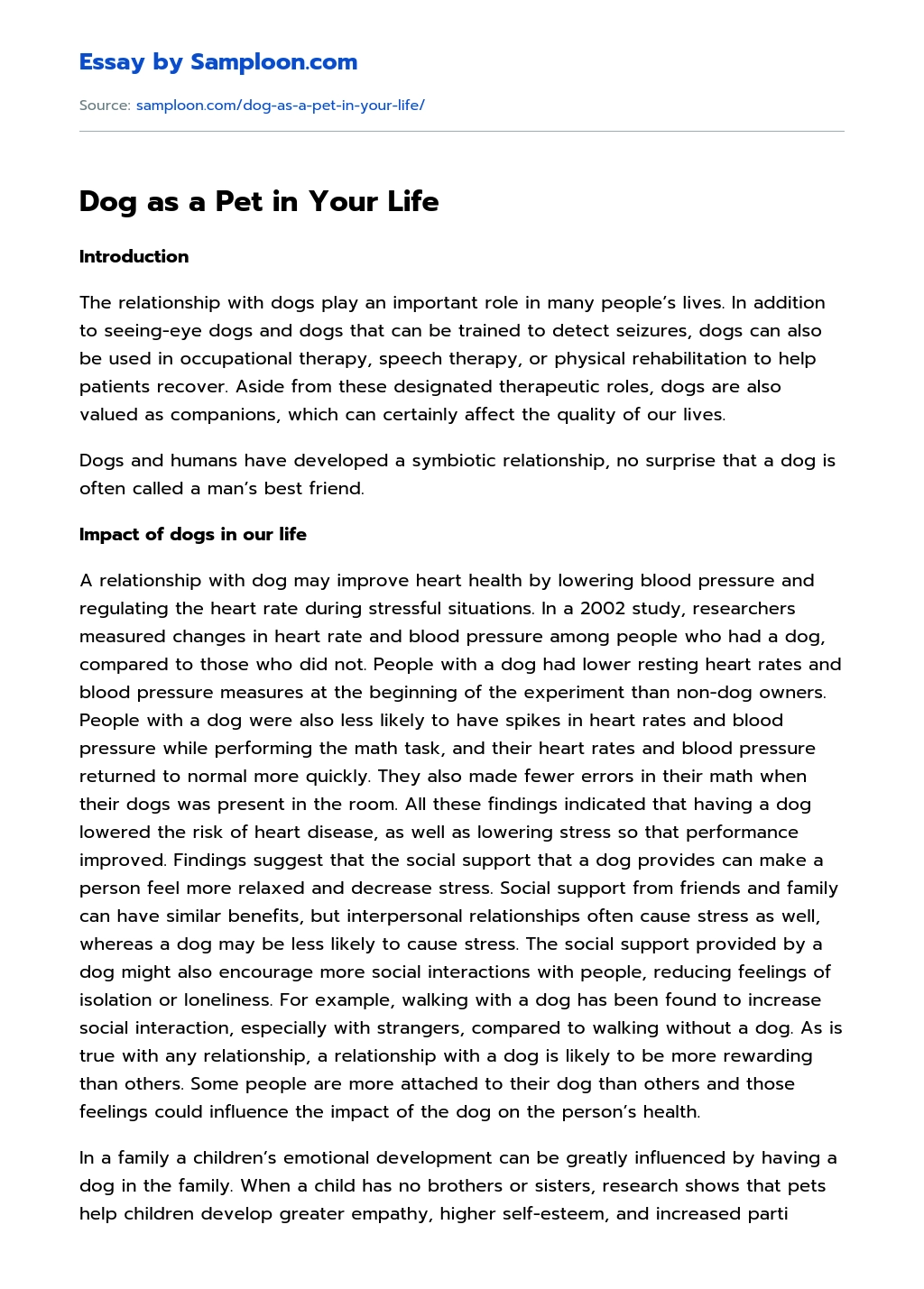 Dog as a Pet in Your Life Personal Essay essay