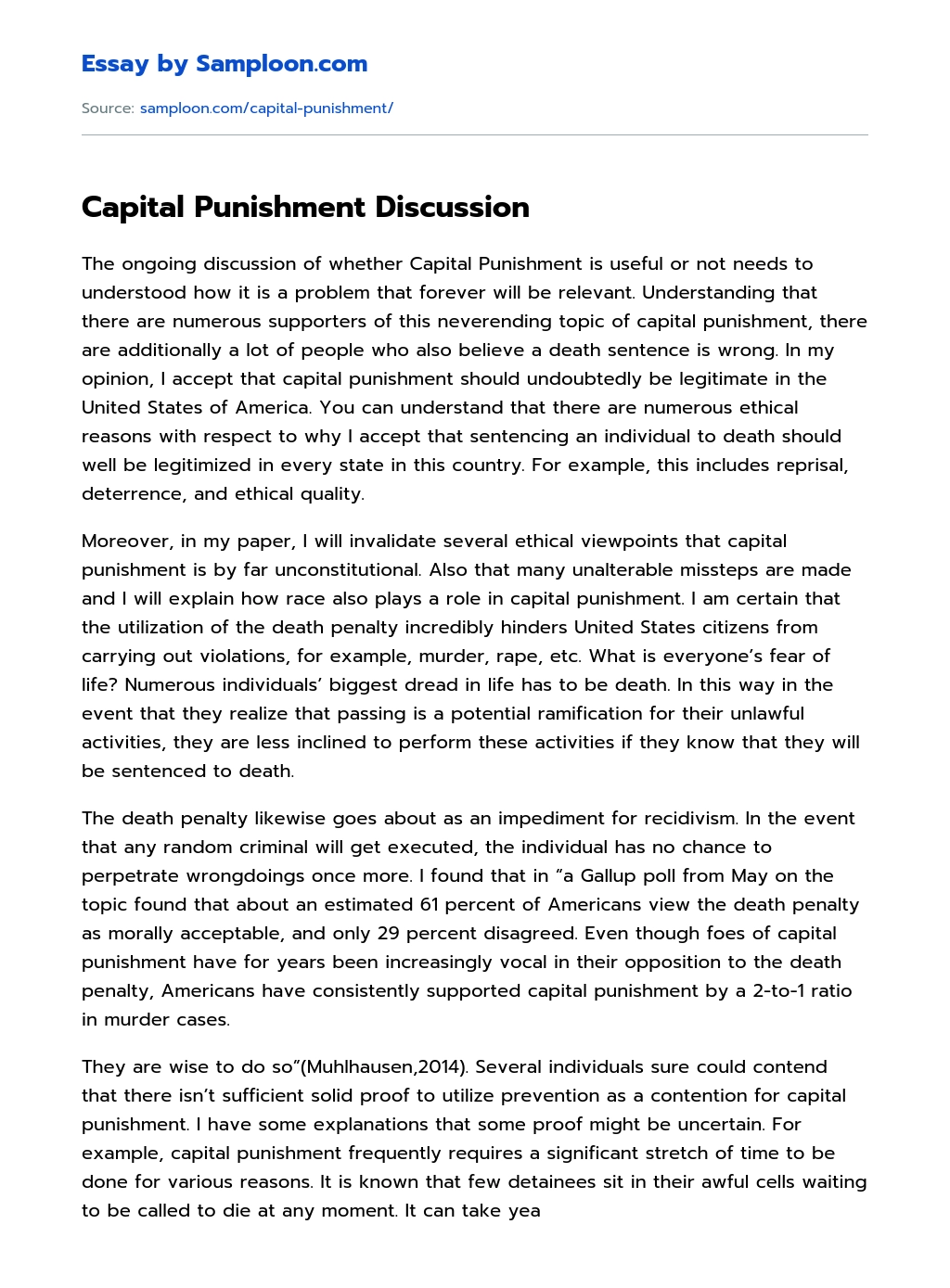 Capital Punishment Discussion essay