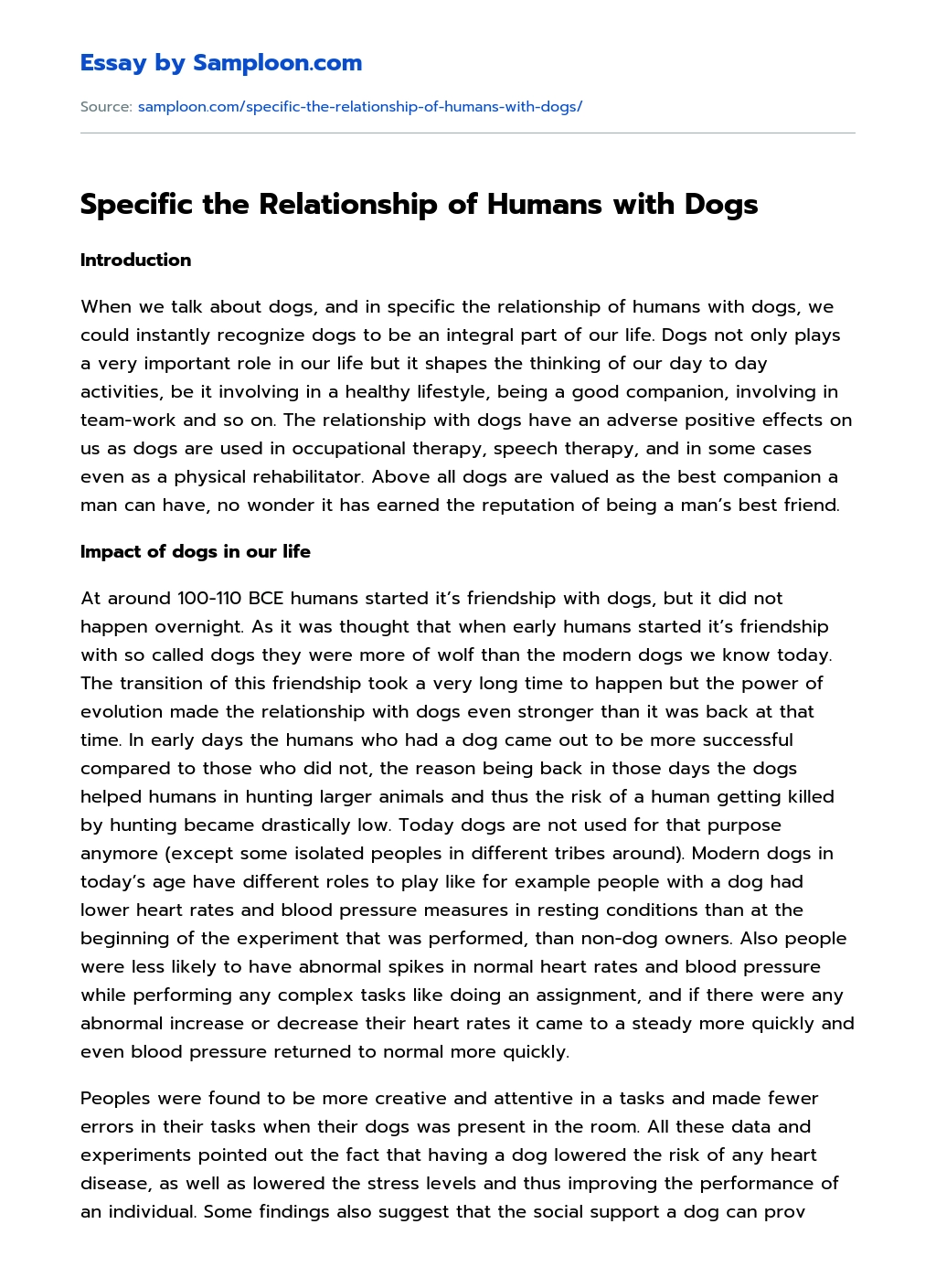 Specific the Relationship of Humans with Dogs essay