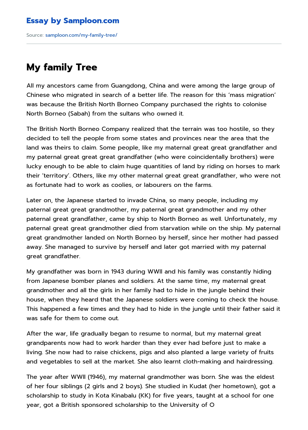 My family Tree Creative Essay essay