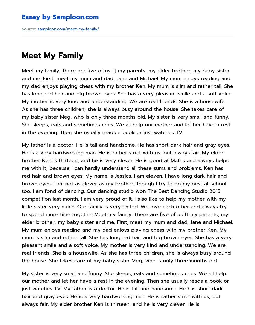 Meet My Family essay