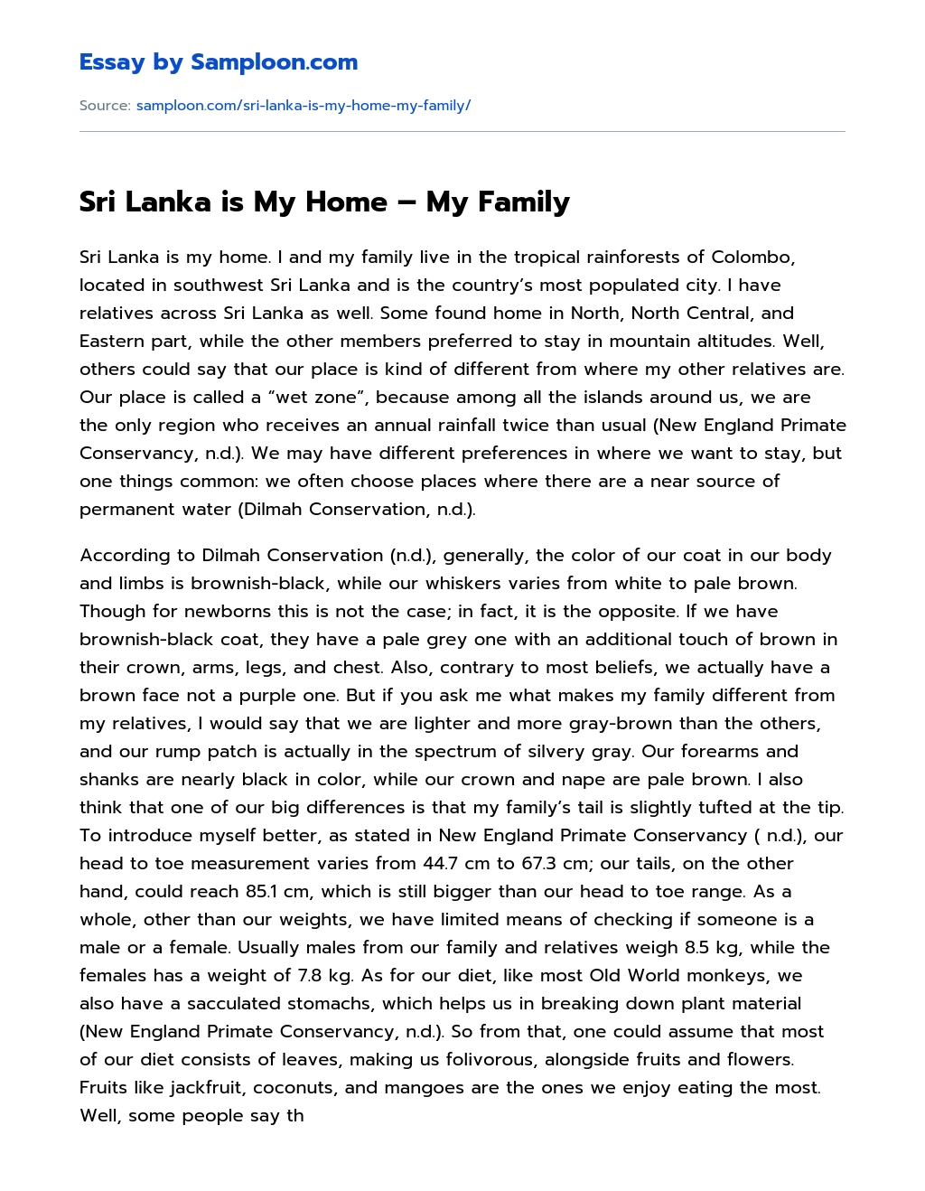 Sri Lanka is My Home – My Family essay